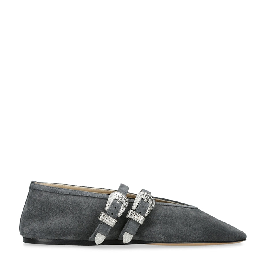 Le Monde Beryl Grey Suede Buckled Claudia Ballet Flats