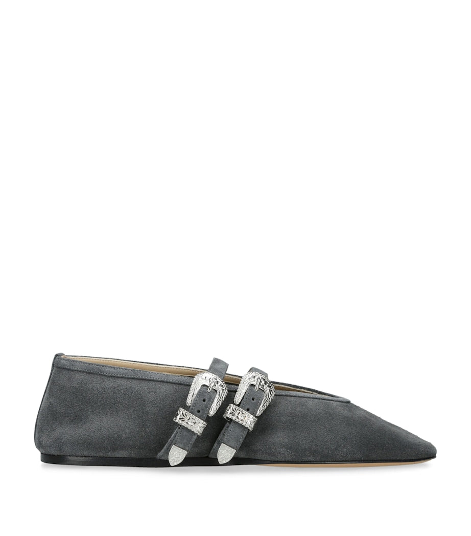 Le Monde Beryl Grey Suede Buckled Claudia Ballet Flats