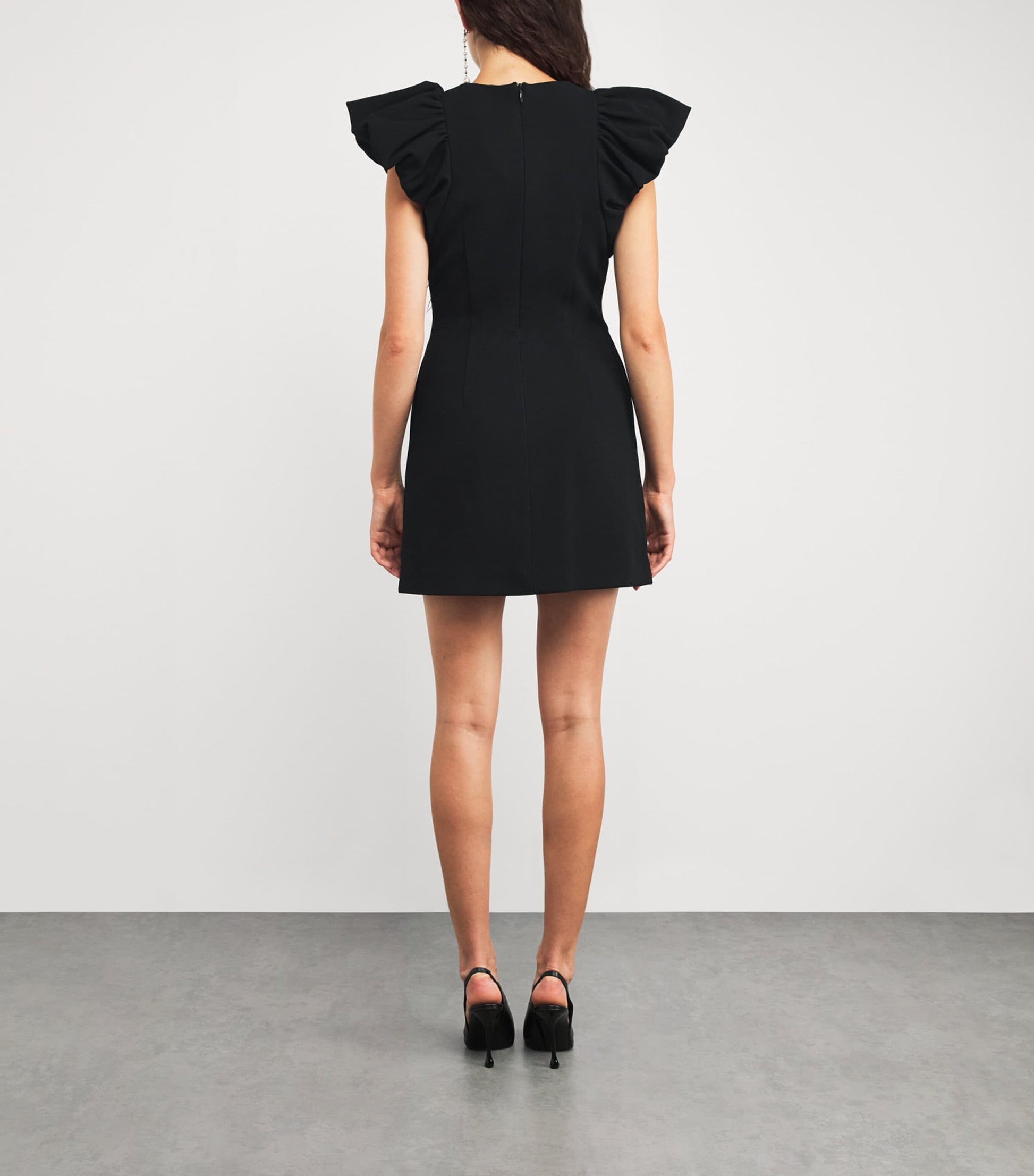 Rebecca Vallance Black Crepe Feather-Trim Starlight Mini Dress