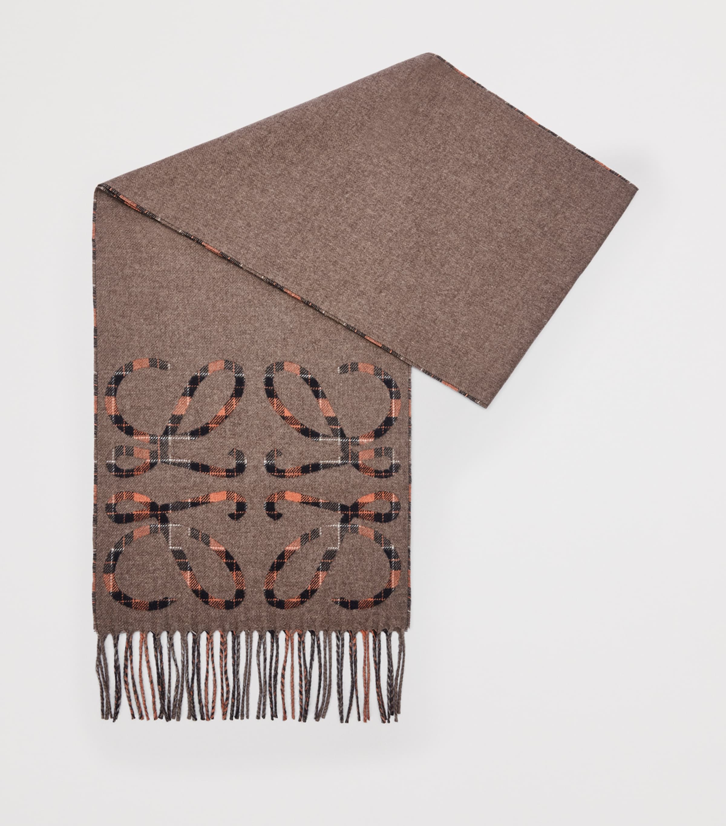 LOEWE Brown Silk-Cashmere Anagram Check Scarf
