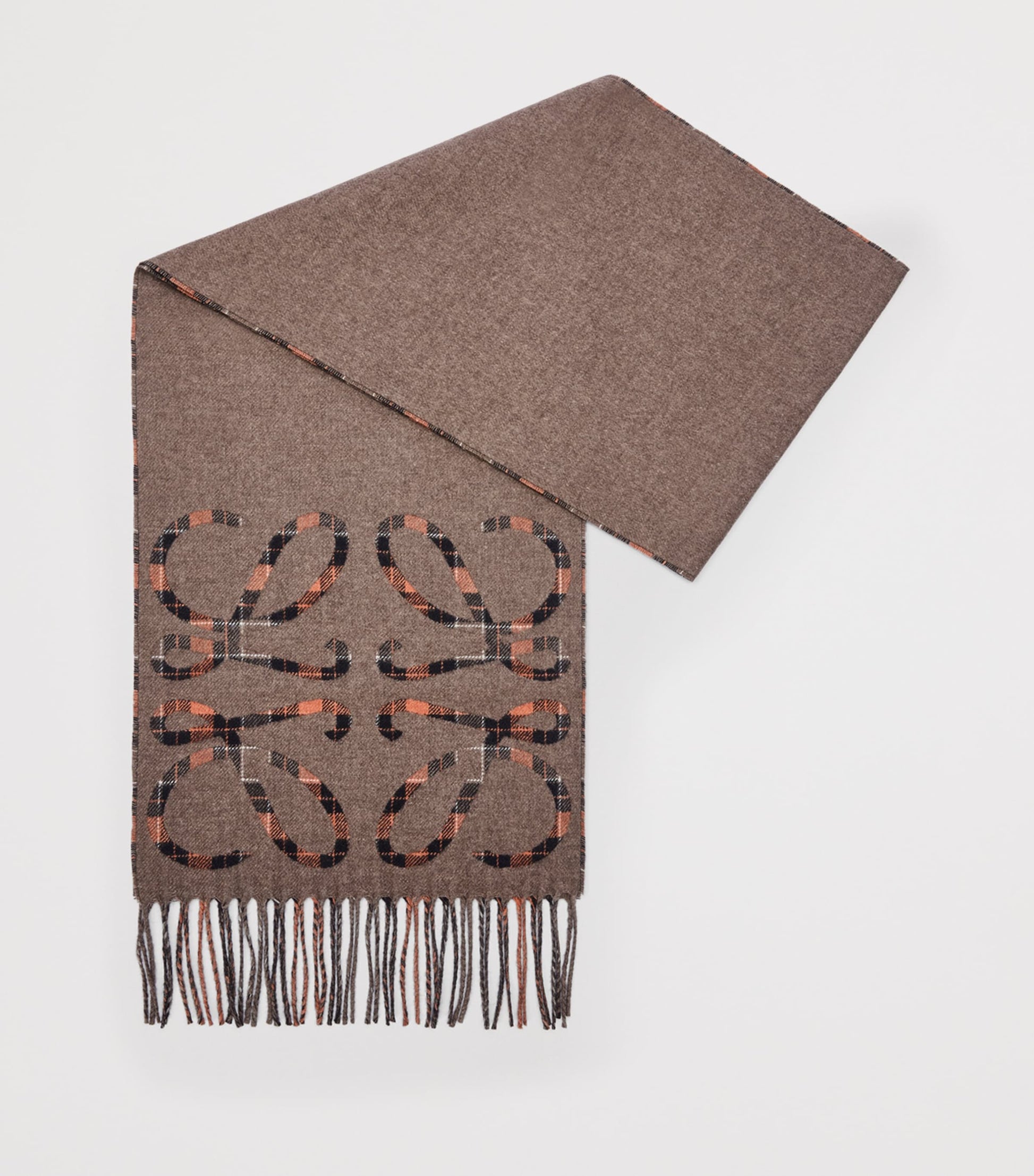 LOEWE Brown Silk-Cashmere Anagram Check Scarf