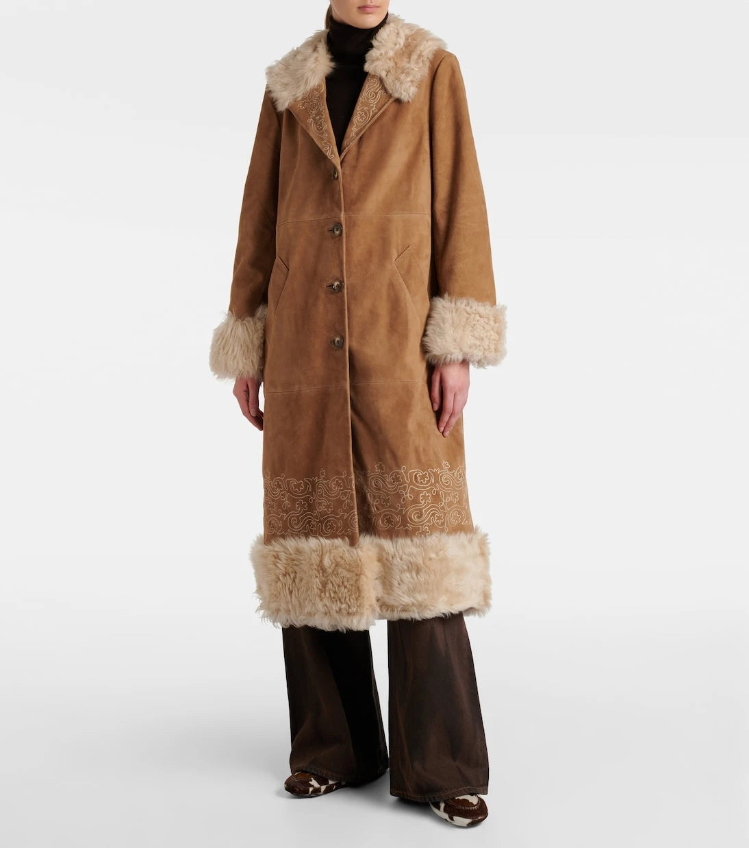 Rixo - Cienna embroidered suede coat