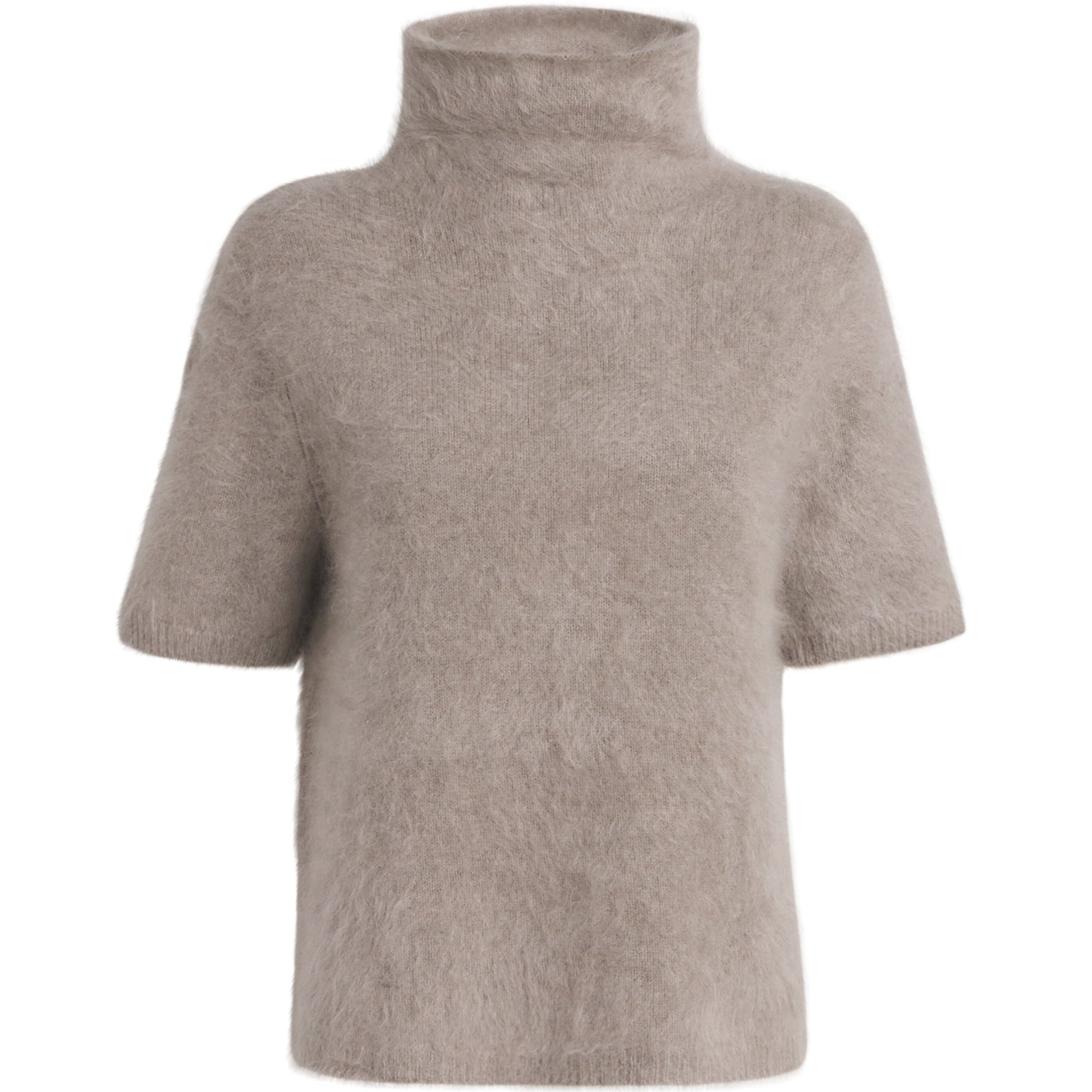 Soft Goat Beige Brushed Cashmere Short-Sleeve Sweater