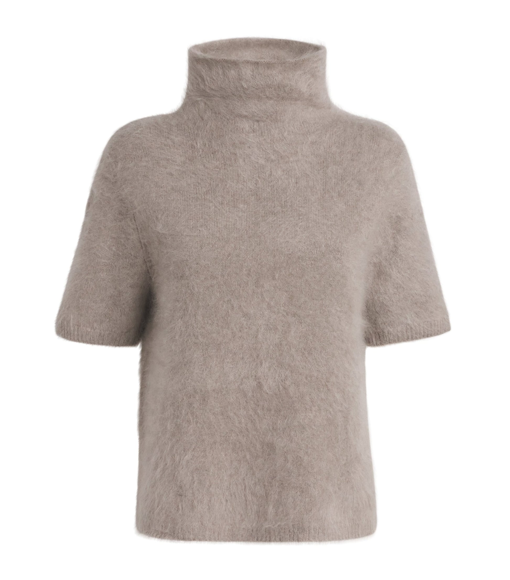 Soft Goat Beige Brushed Cashmere Short-Sleeve Sweater