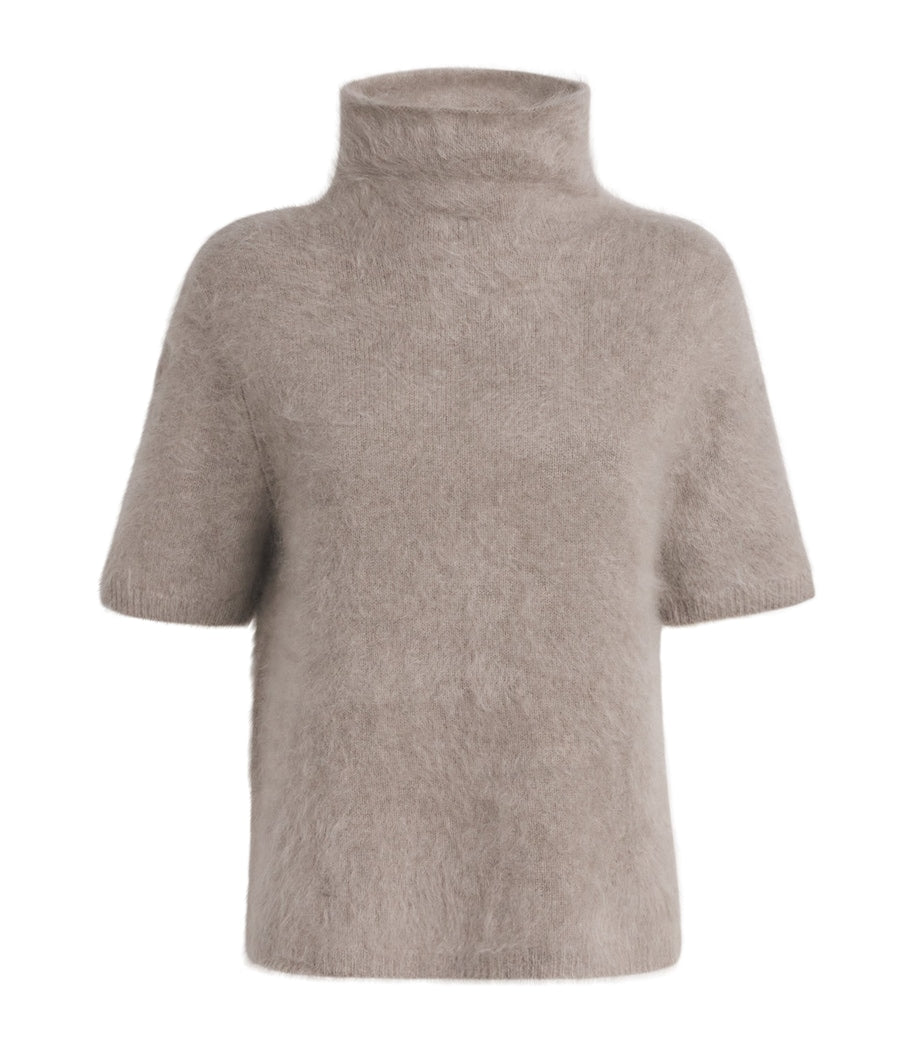 Soft Goat Beige Brushed Cashmere Short-Sleeve Sweater