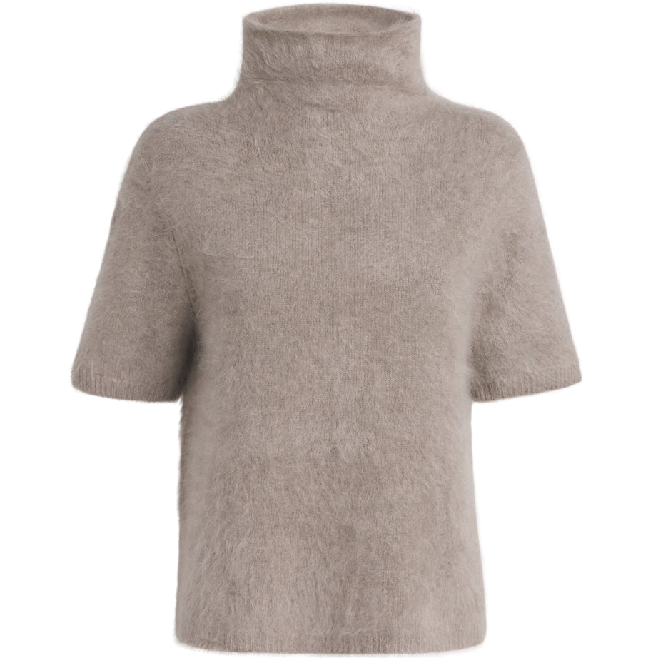 Soft Goat Beige Brushed Cashmere Short-Sleeve Sweater