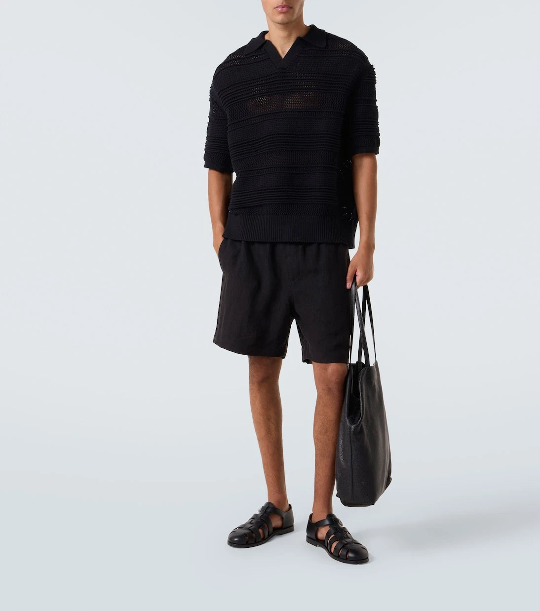 Commas - Crochet cotton-blend polo shirt