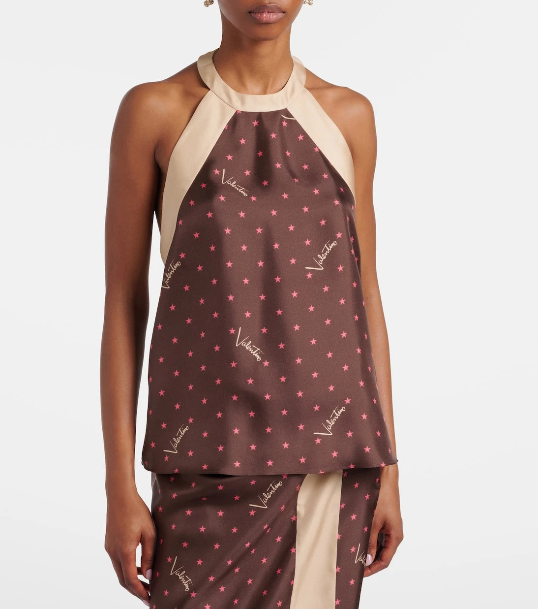 Valentino - Printed halterneck silk twill top