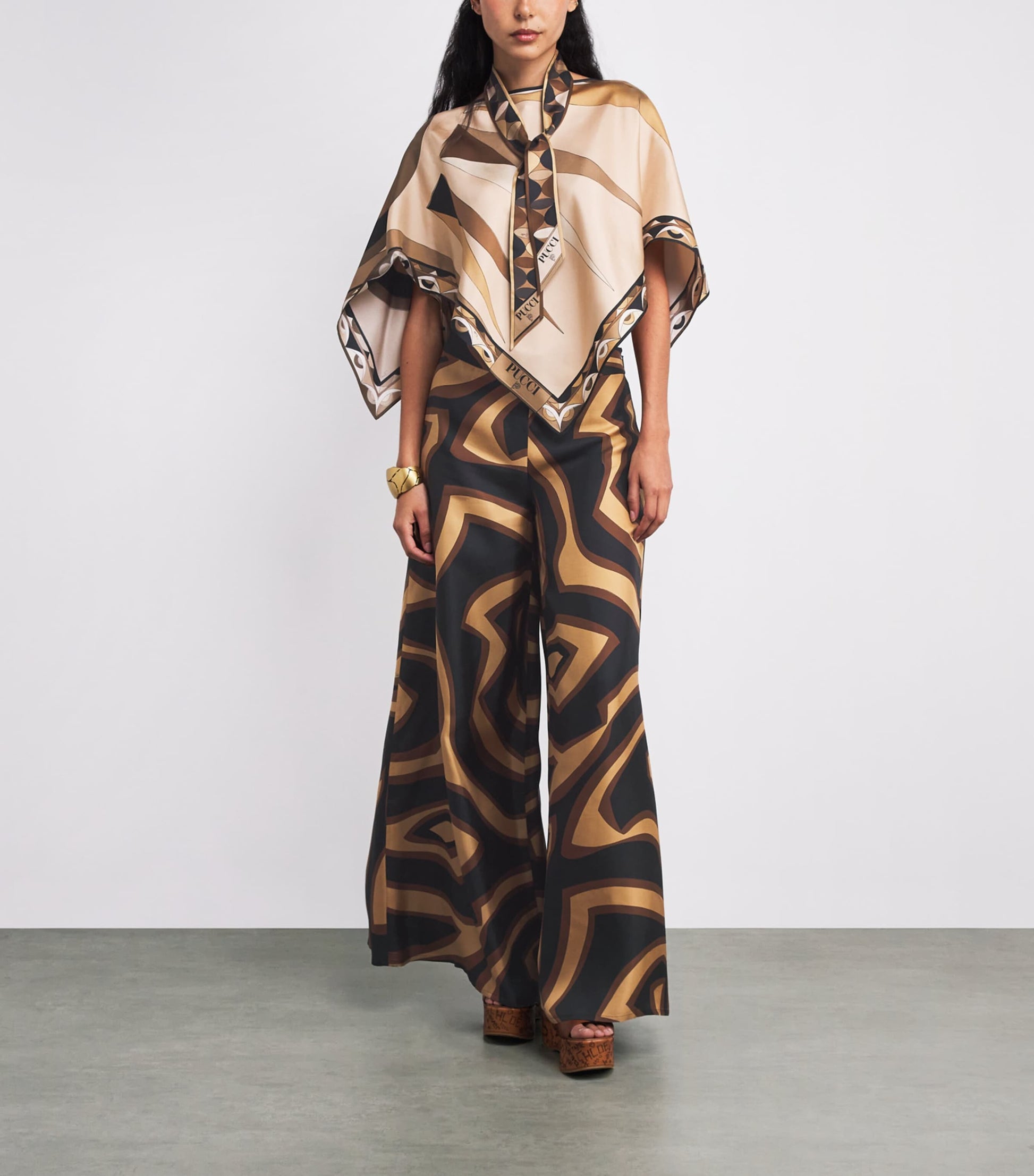 Brown Silk Twill Printed Scarf