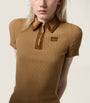Neutral Cashmere-Blend Suede-Trim Ribbed Polo Shirt