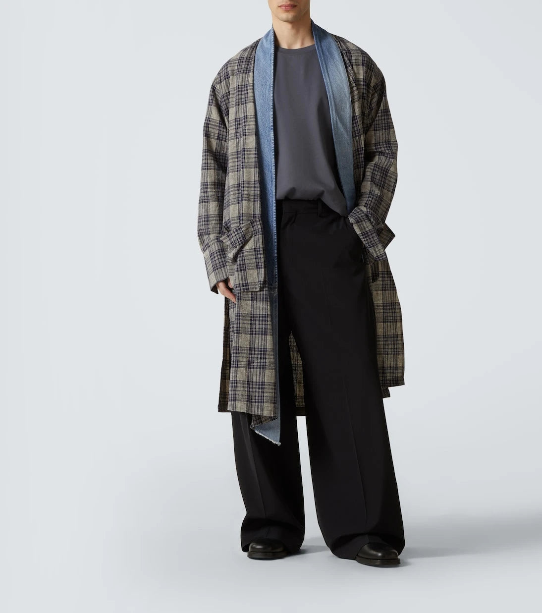 Greg Lauren - Plaid denim-trimmed cotton coat