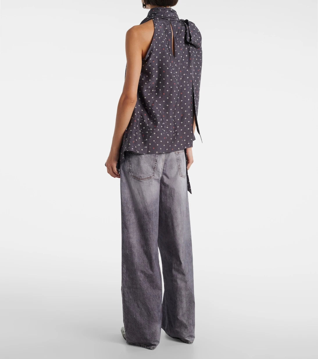 Acne Studios - Bow-detail printed asymmetric silk top