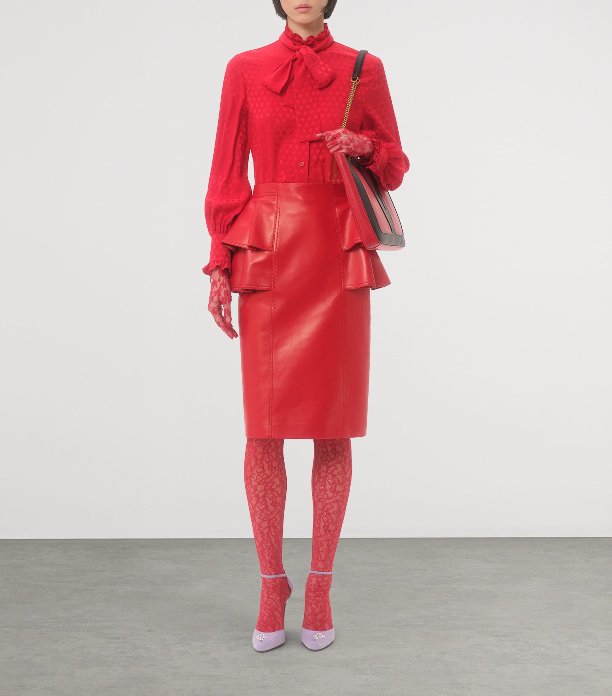 Valentino Red Lace Floral Tights