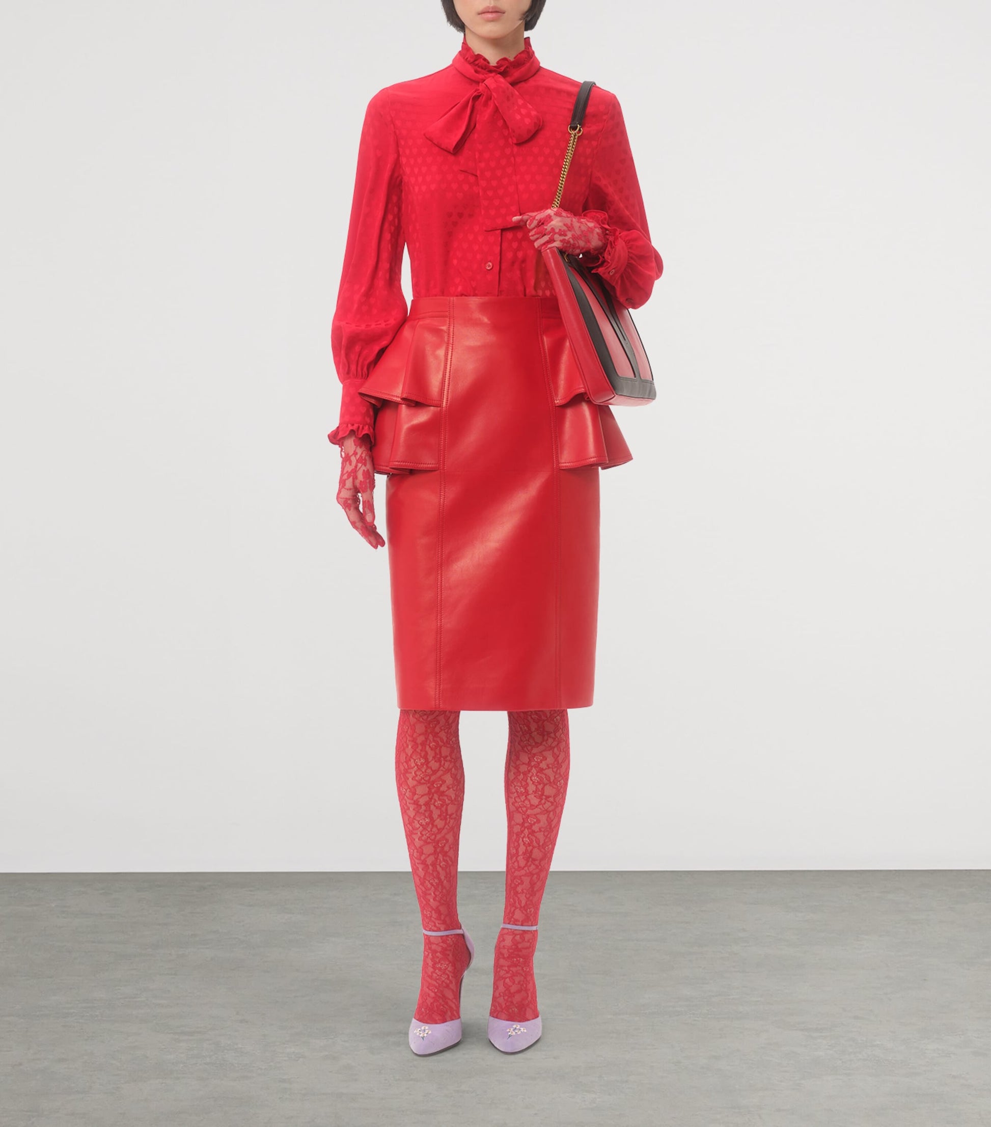 Valentino Red Lace Floral Tights