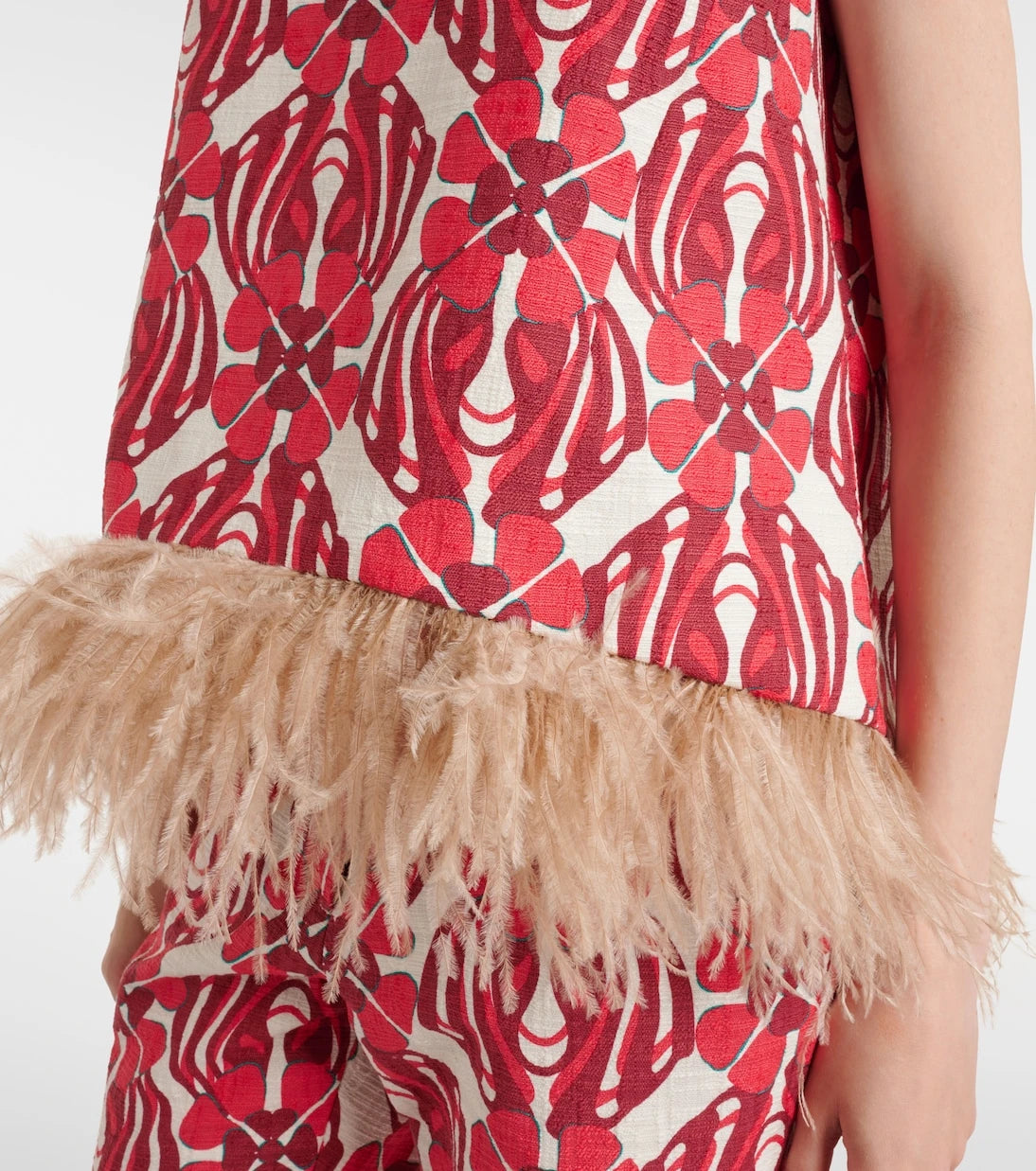 La DoubleJ - La Scala feather-trimmed cotton top