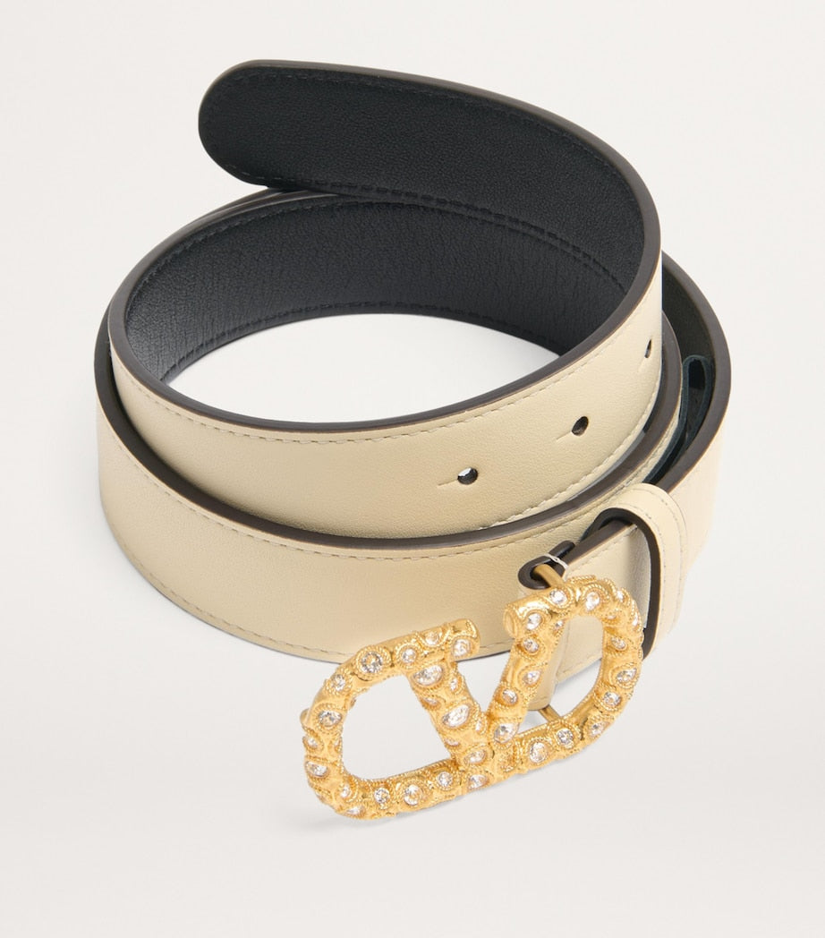 Valentino Garavani Ivory Leather VLogo Signature Belt