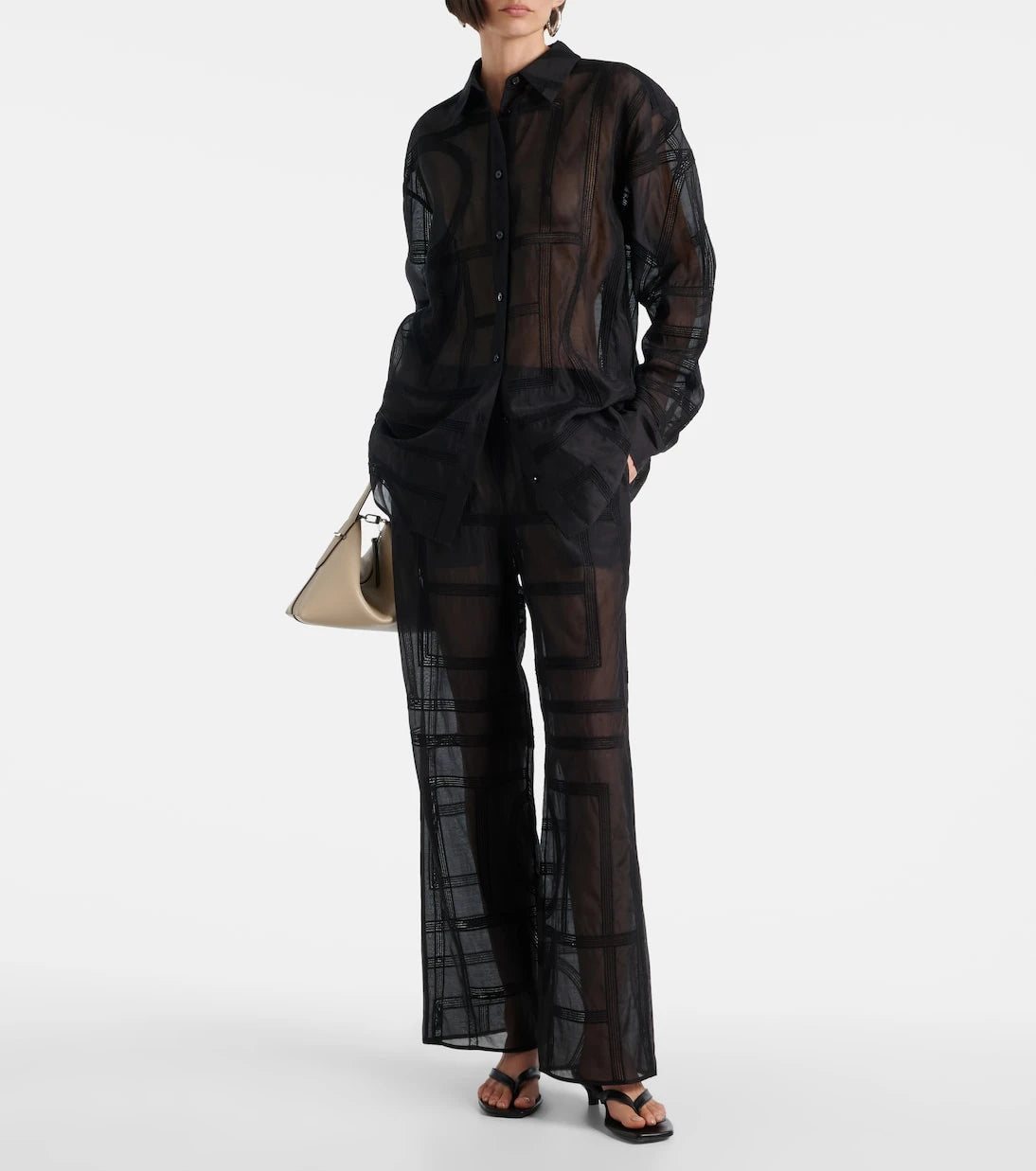 Toteme - Cotton and silk voile wide-leg pants