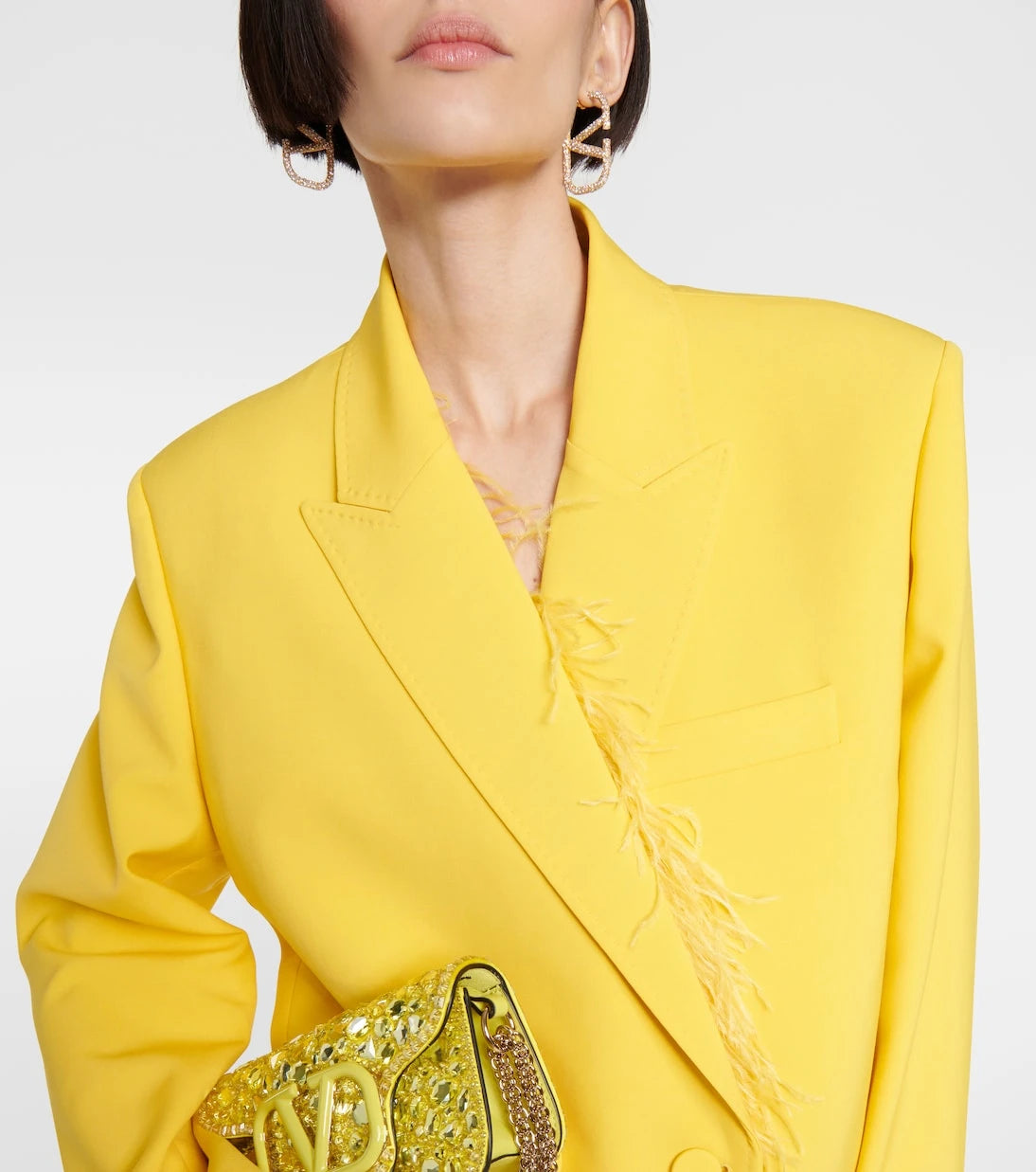 Valentino - Feather-trimmed virgin wool coat
