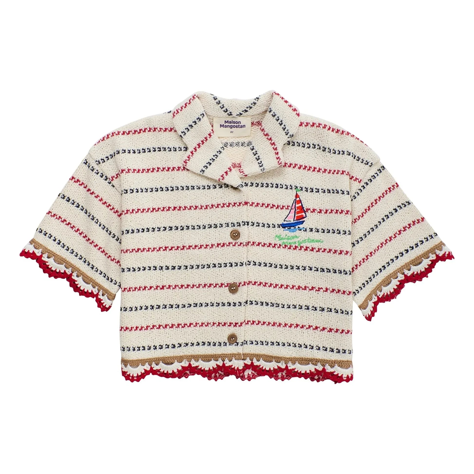 Maison Mangostan - Striped Mesh Shirt | Ecru