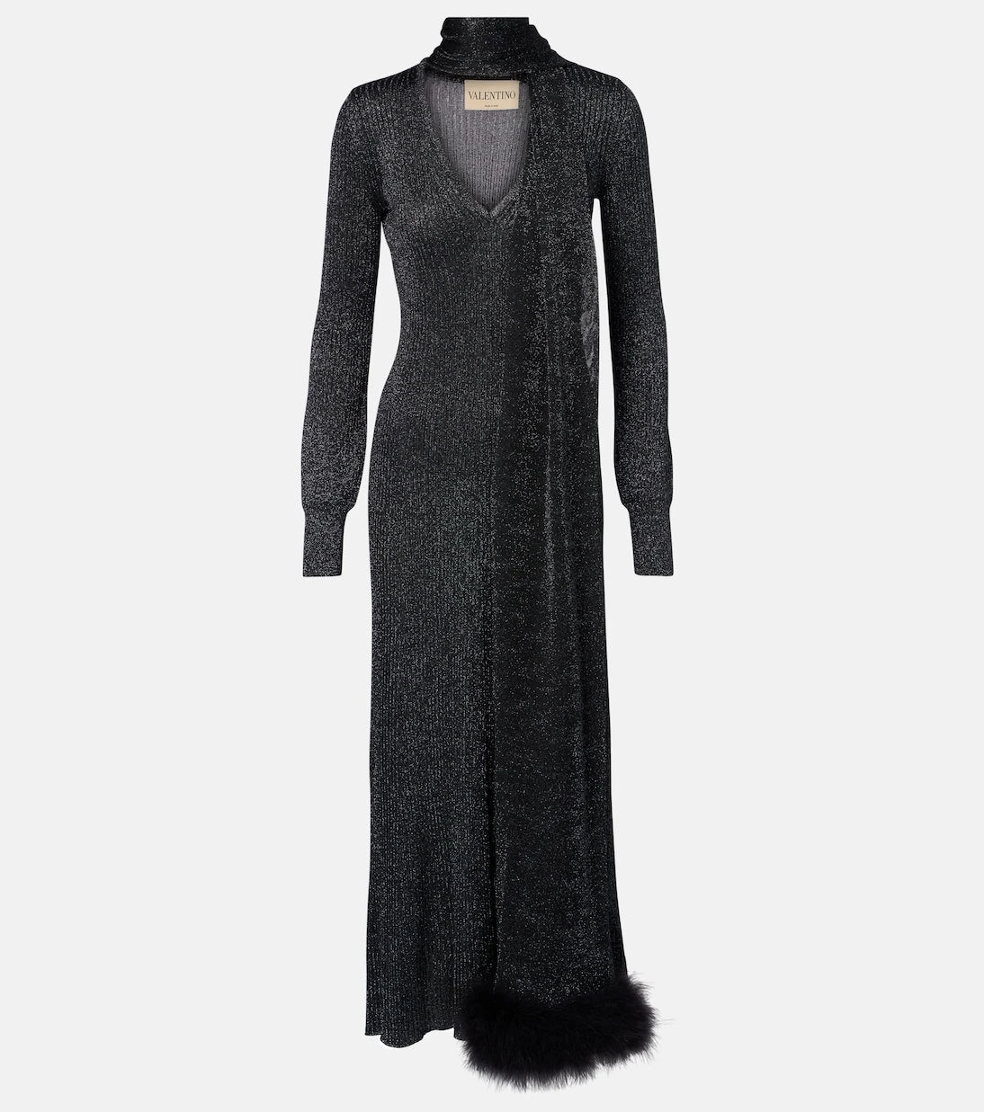Valentino - Feather-trimmed lamé maxi dress
