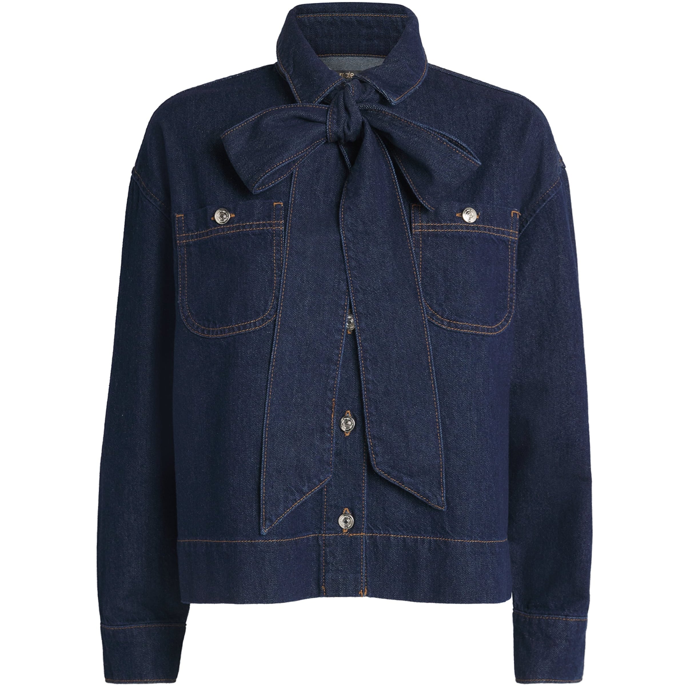 Maje Blue Bow-Detail Denim Jacket