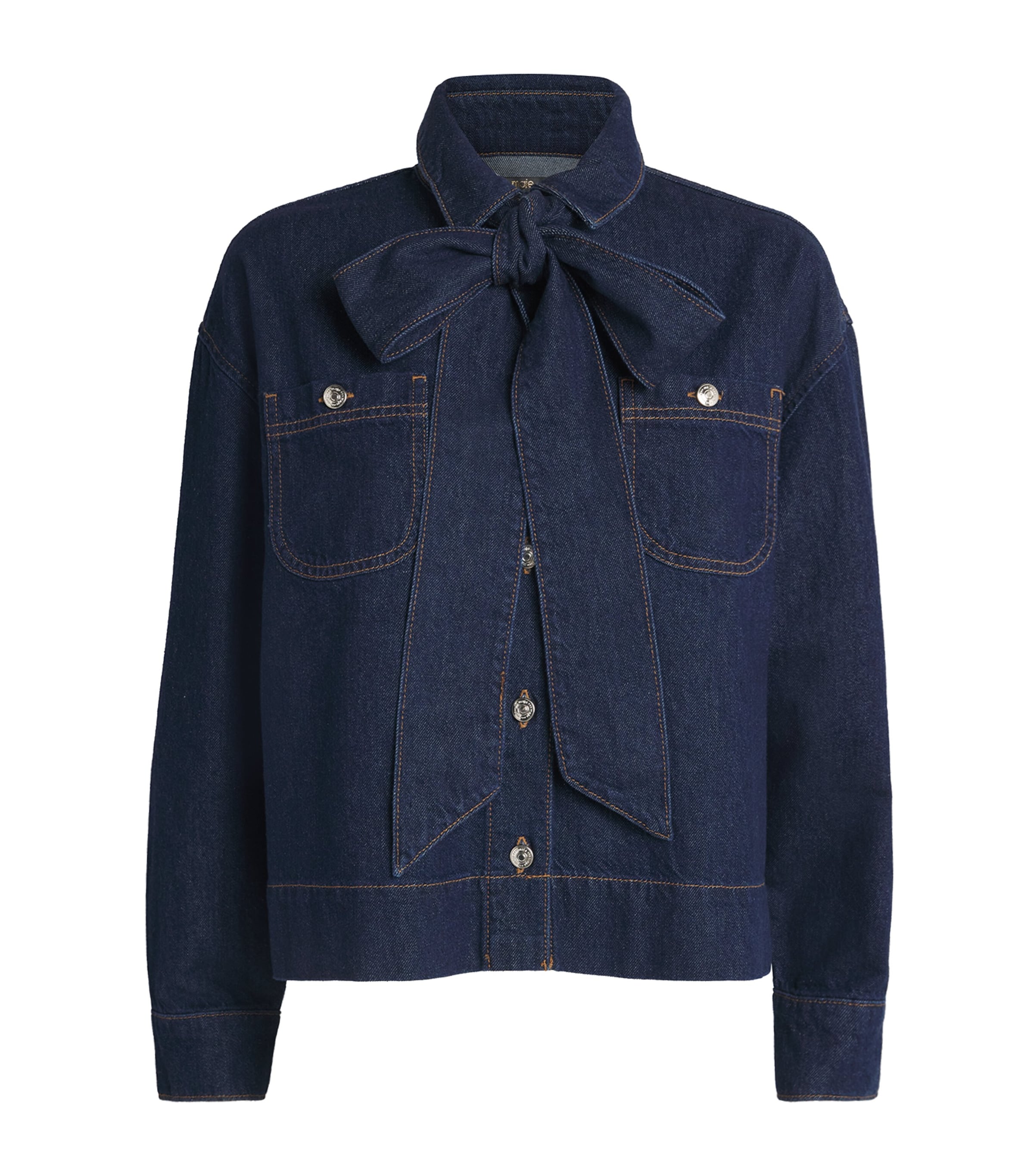 Maje Blue Bow-Detail Denim Jacket