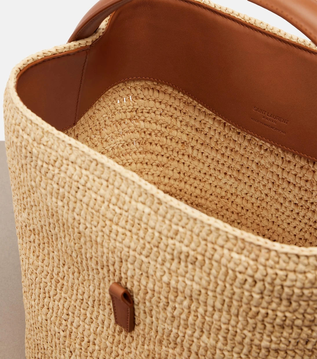 Saint Laurent - Le 37 leather-trimmed raffia bucket bag