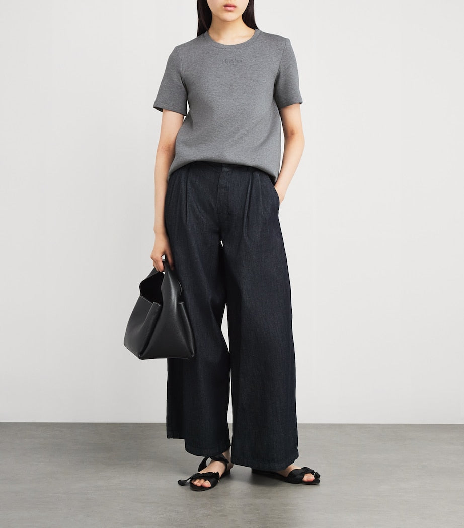 Max Mara Grey Cotton Jersey Logo T-Shirt