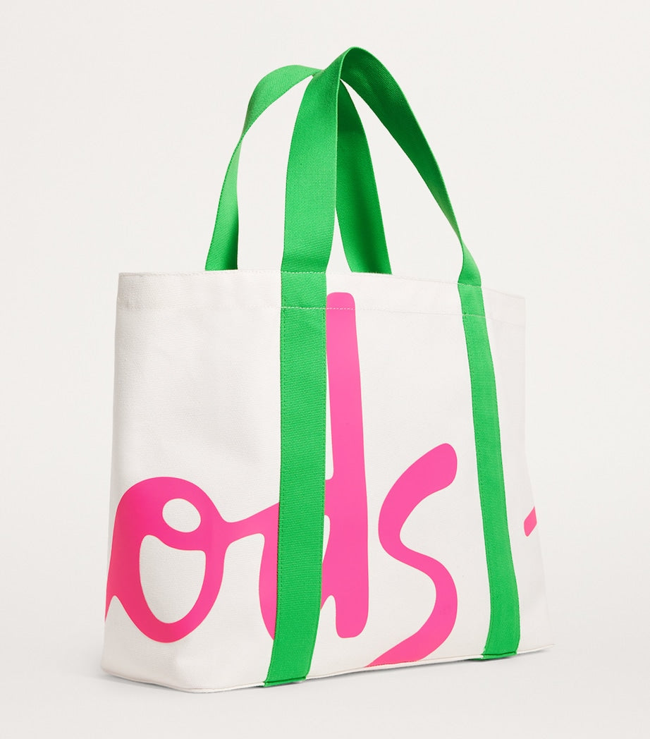 Ivory Medium Cotton Logo Tote Bag