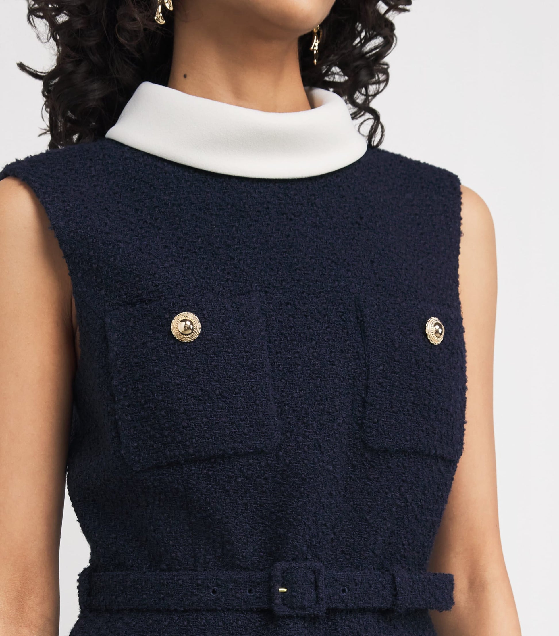 Self-Portrait Blue Bouclé-Satin Midi Dress