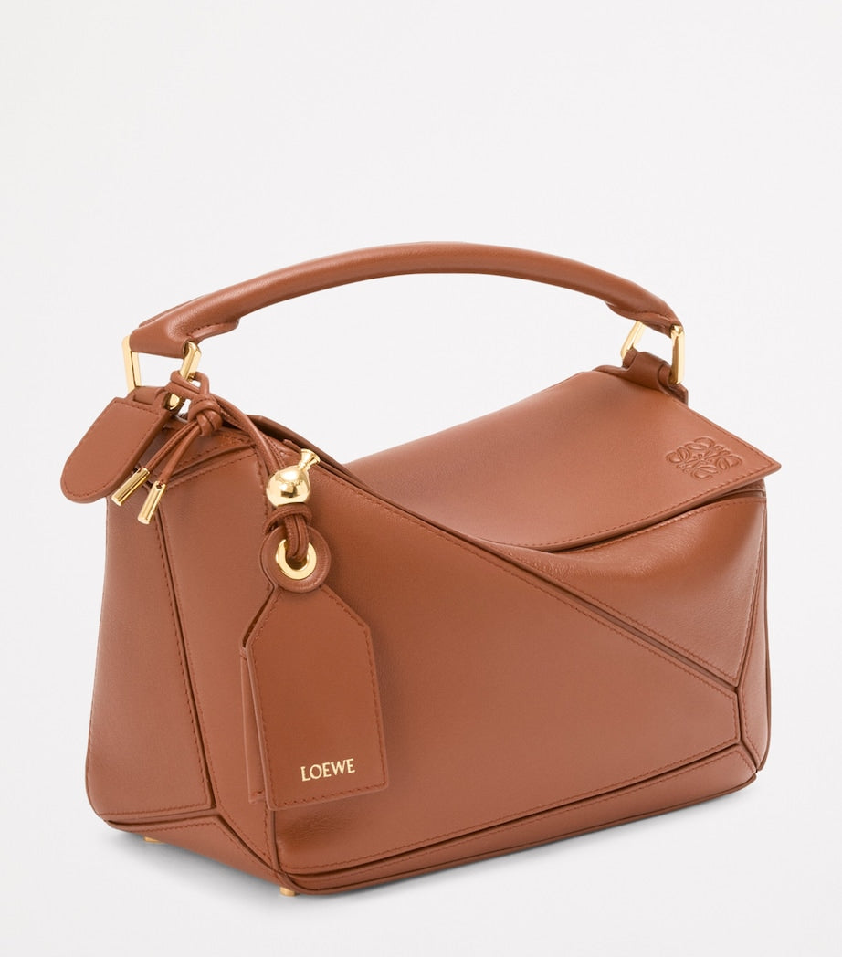 LOEWE Brown Small Leather Featherlight Puzzle Top-Handle Bag
