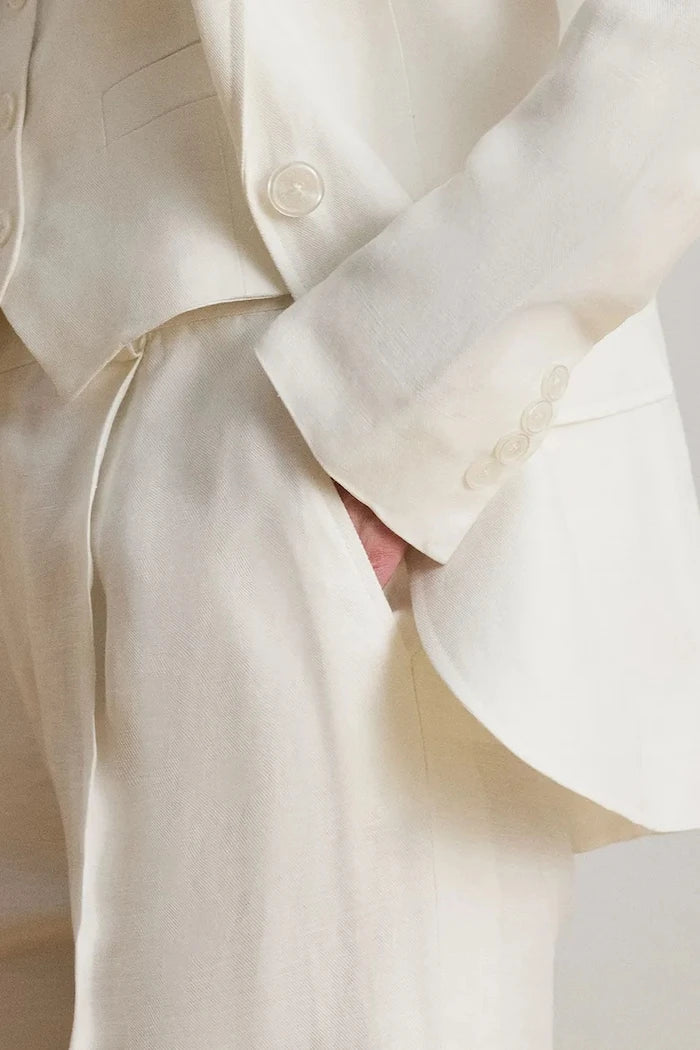Lauren Ralph Lauren tek düğmeli kadın keten ceket
