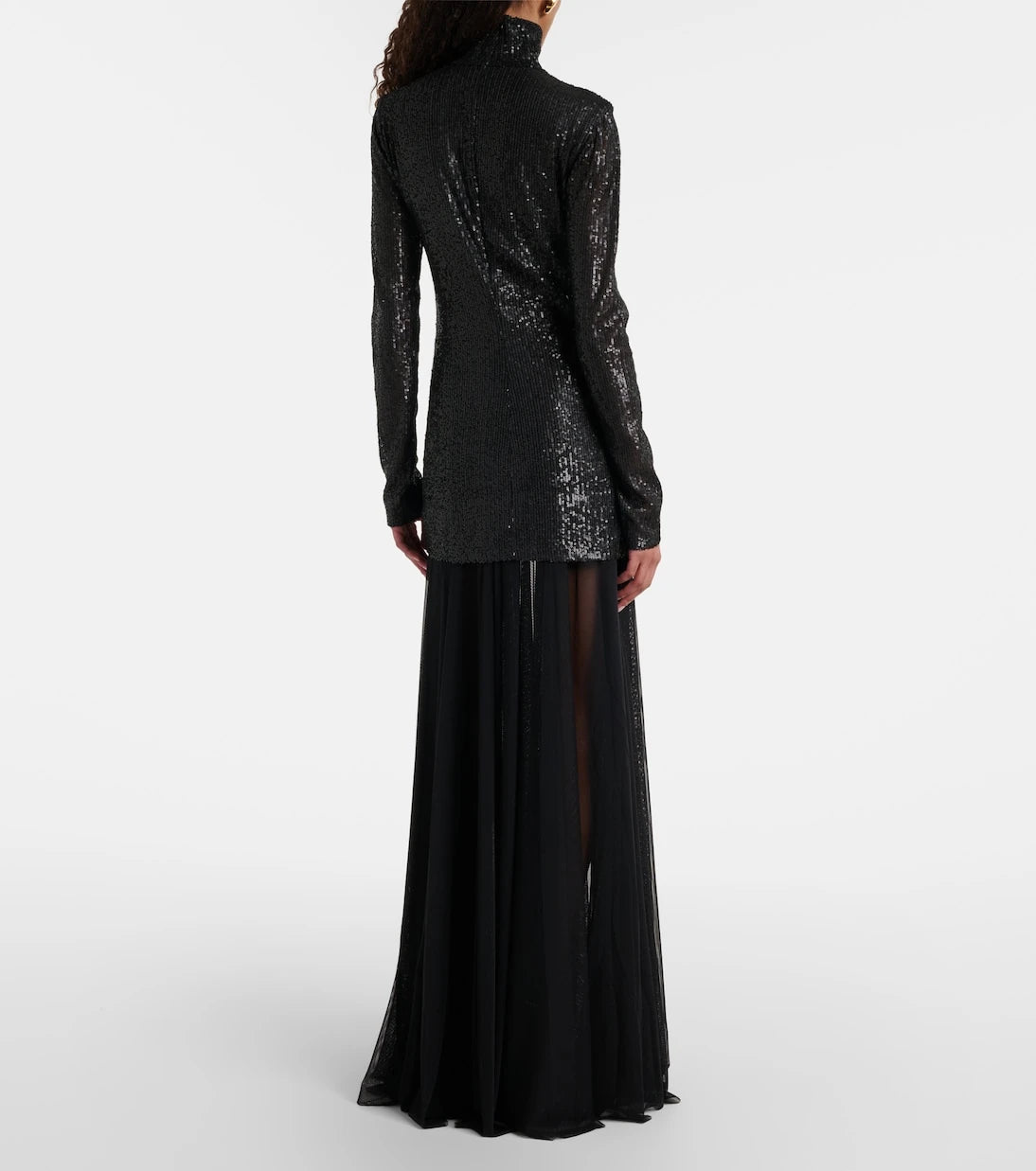 Norma Kamali - Sequined mesh turtleneck gown