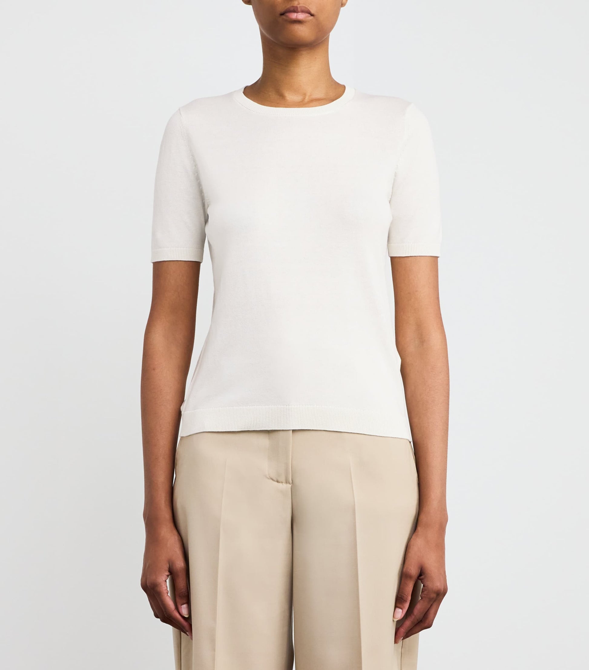 Weekend Max Mara White Silk-Cotton Ribbed-Trim T-Shirt