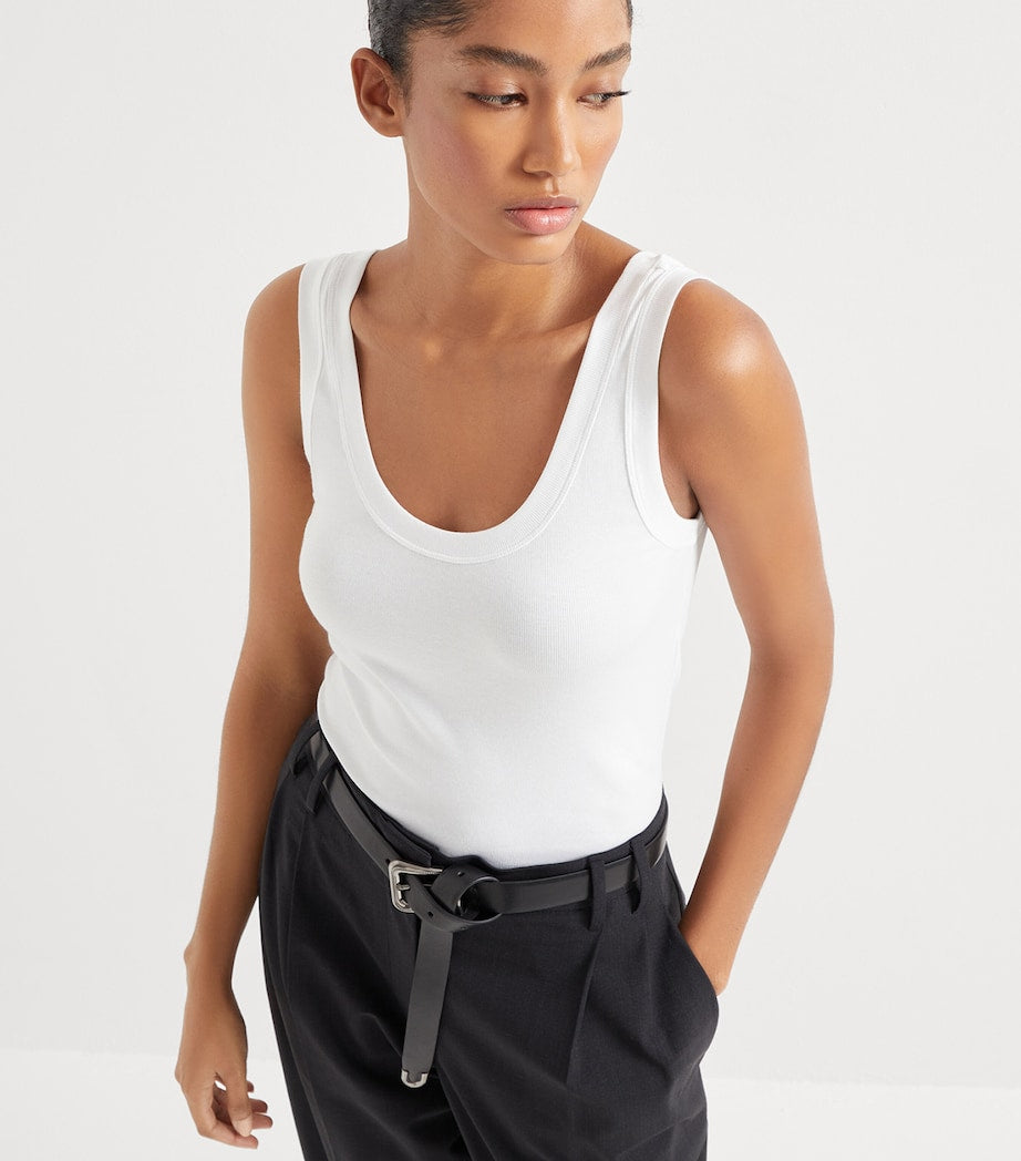 Brunello Cucinelli White Stretch-Cotton Ribbed Tank Top