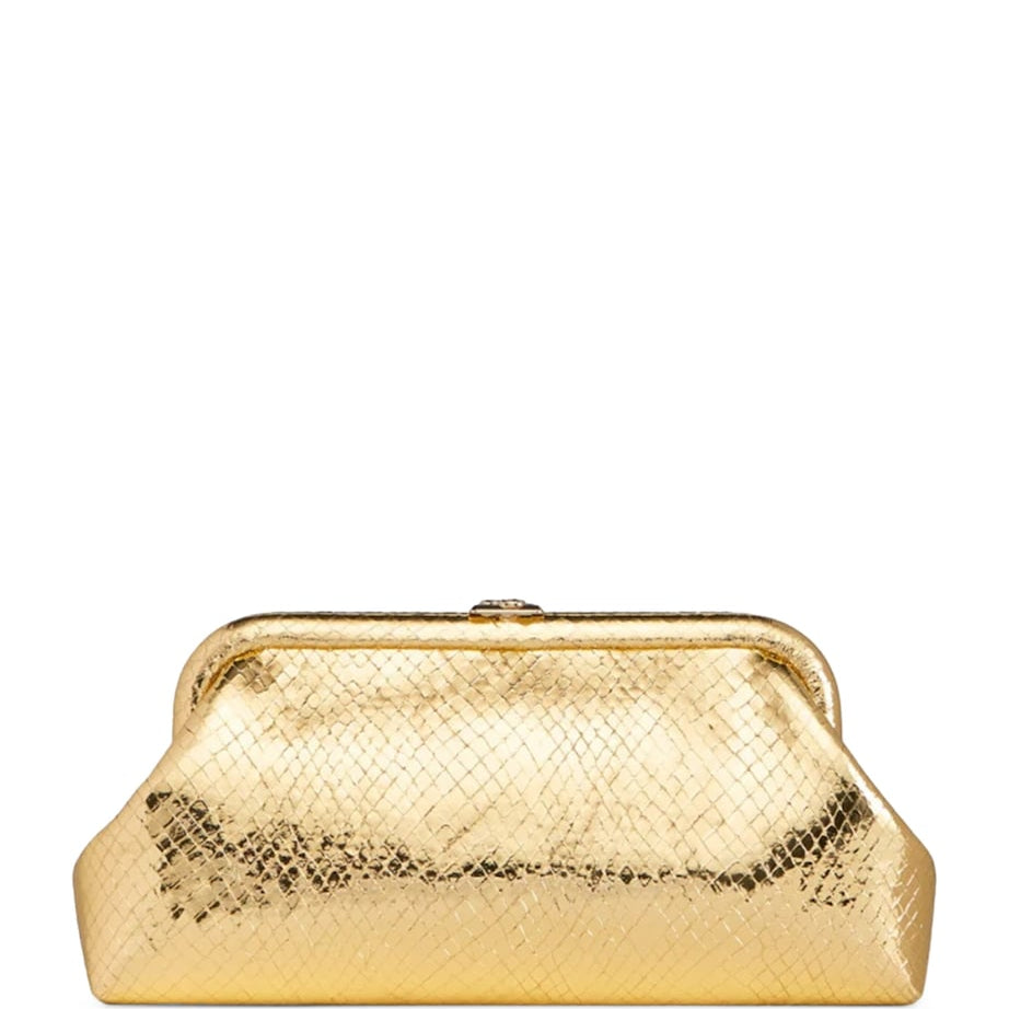 Jimmy Choo Gold Skylar Snake-Embossed Leather Clutch Bag