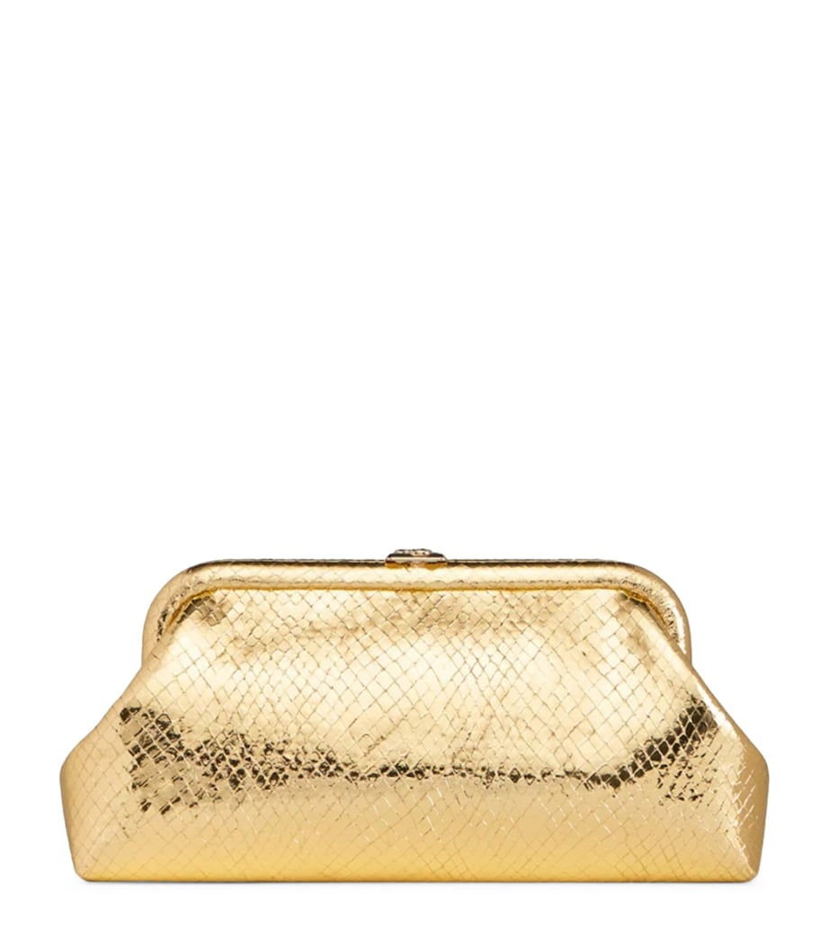 Jimmy Choo Gold Skylar Snake-Embossed Leather Clutch Bag