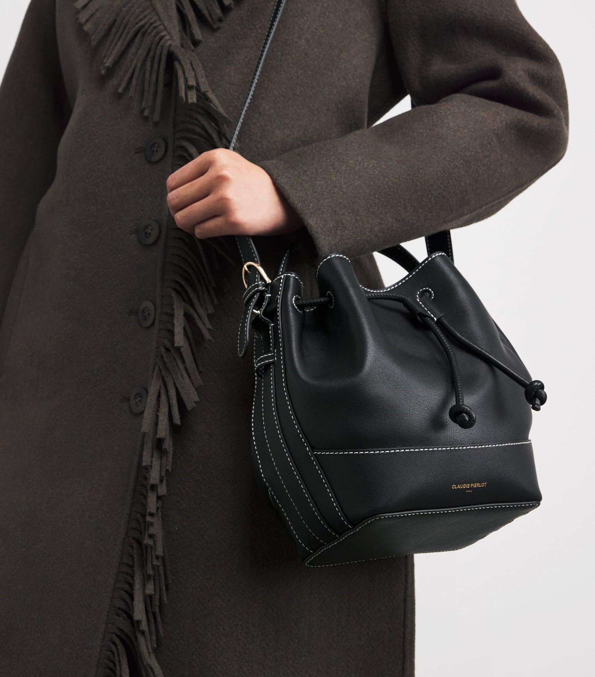 Claudie Pierlot Black Leather Alvan Bucket Bag