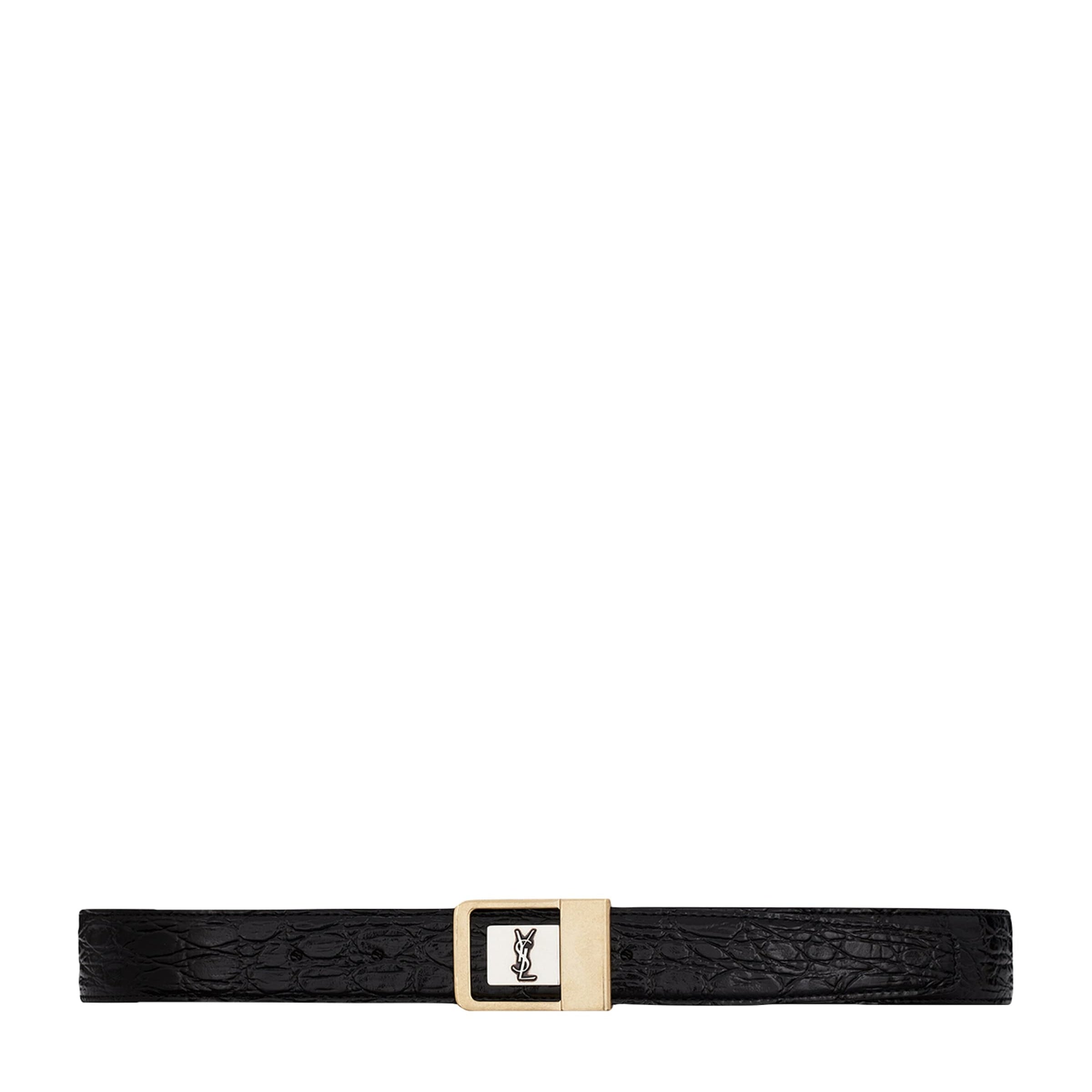 Saint Laurent Black Croc-Embossed Leather Buckle Belt