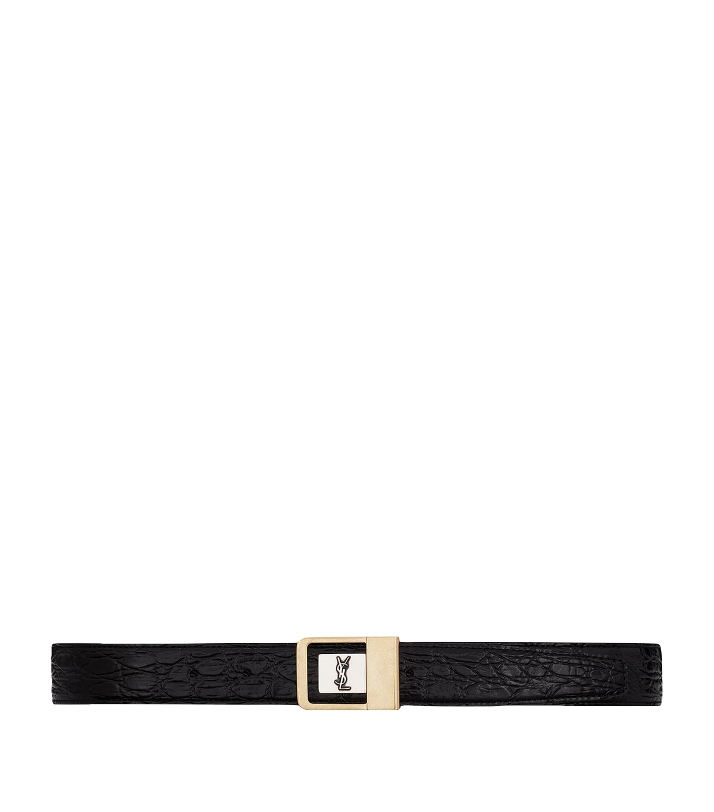 Saint Laurent Black Croc-Embossed Leather Buckle Belt