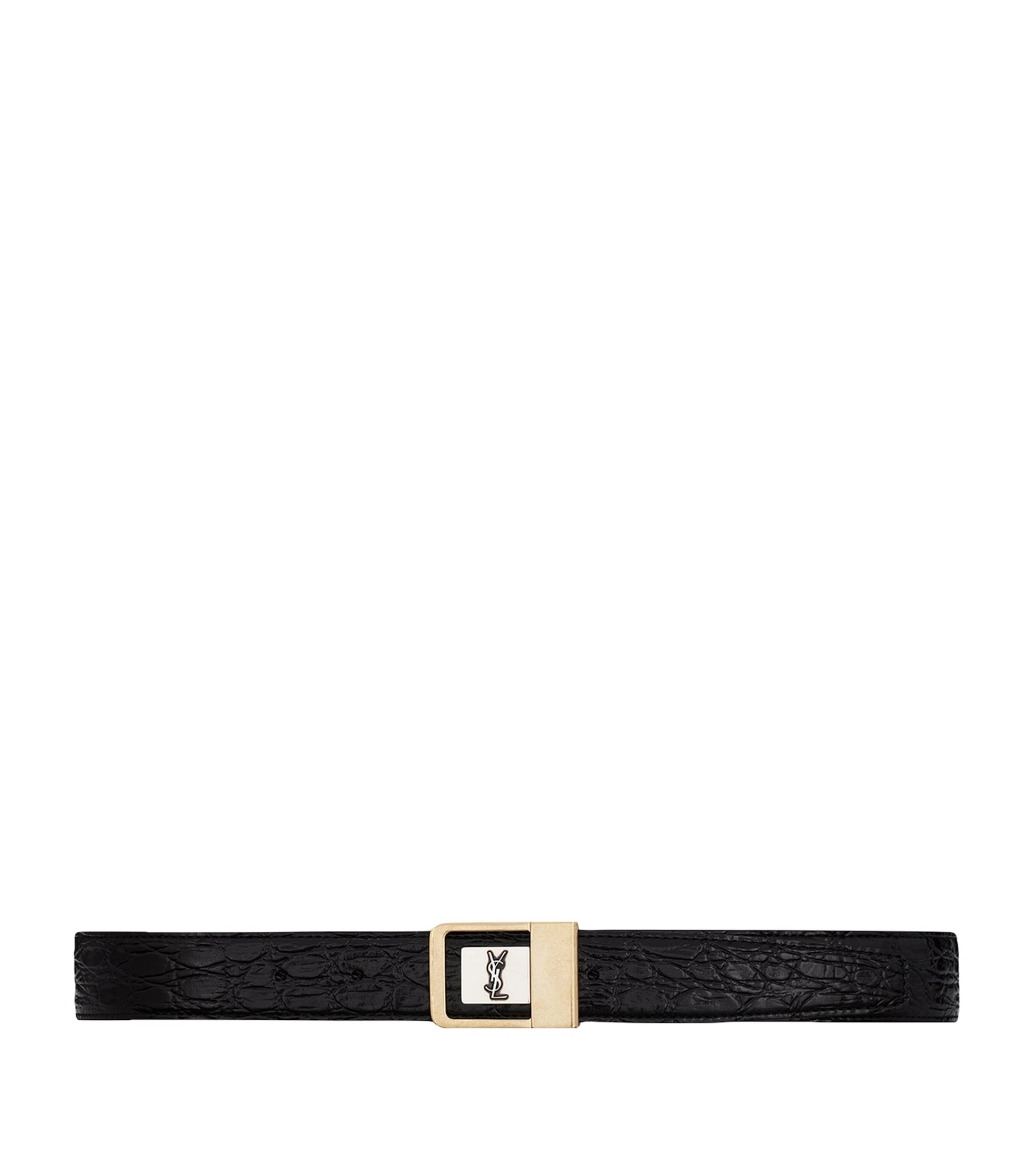 Saint Laurent Black Croc-Embossed Leather Buckle Belt