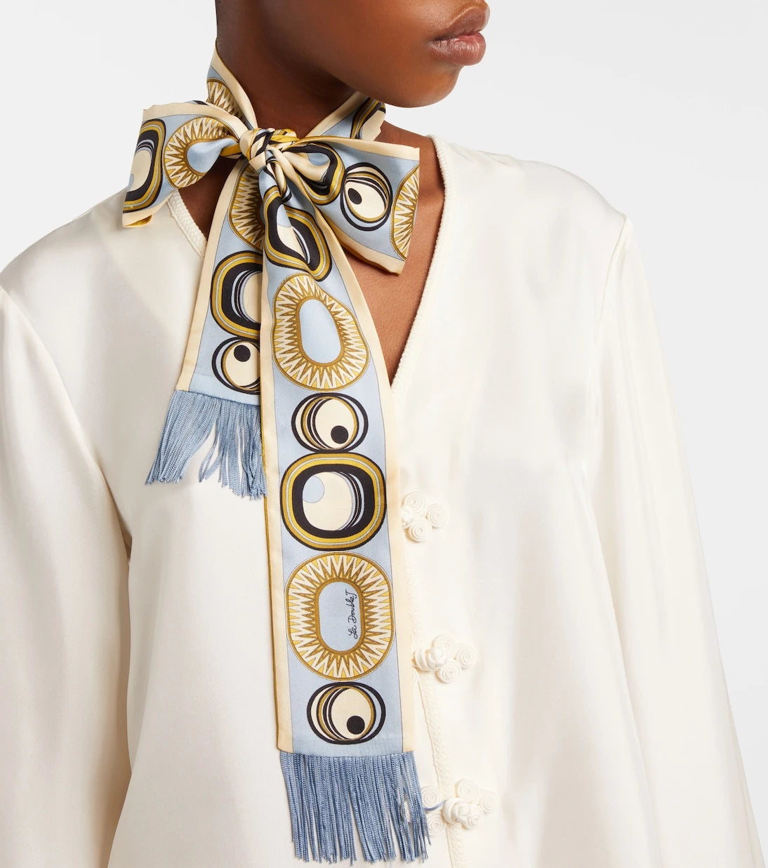 La DoubleJ - Fringed printed silk twill scarf
