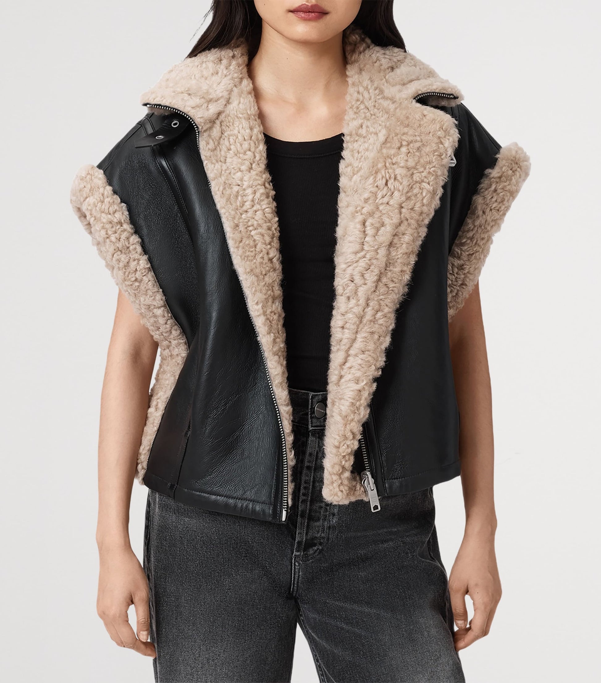 AllSaints Black Reversible Shearling Marlin Gilet