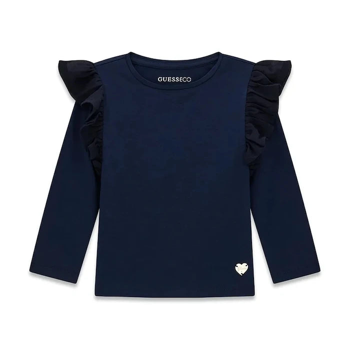Guess çocuklar için pamuk ve elastan uzun kollu bluz
