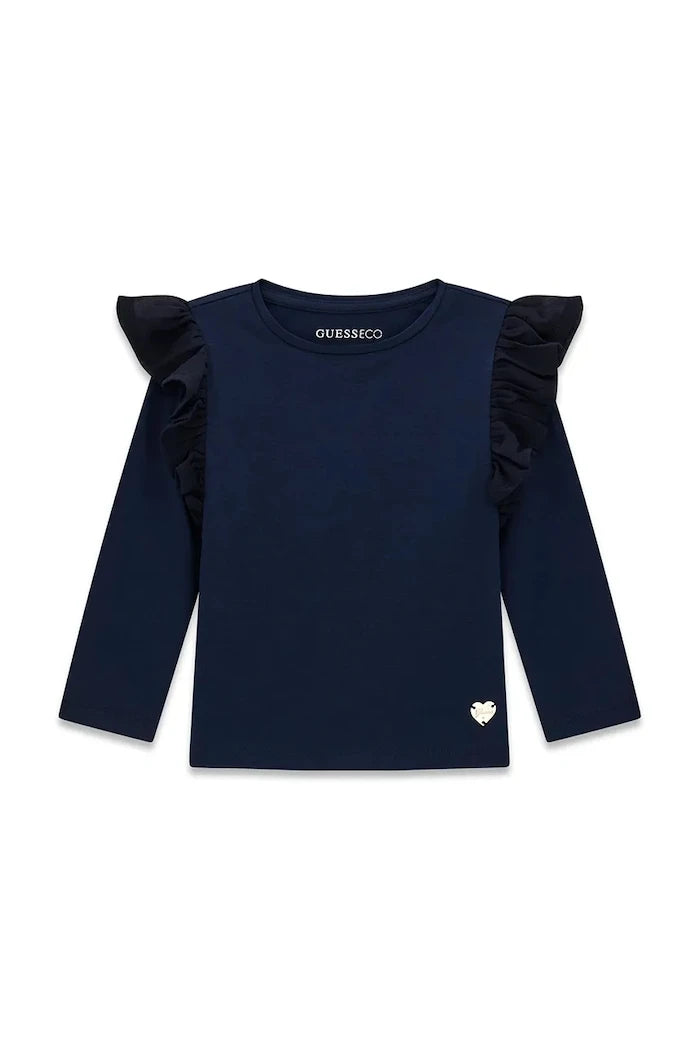 Guess çocuklar için pamuk ve elastan uzun kollu bluz