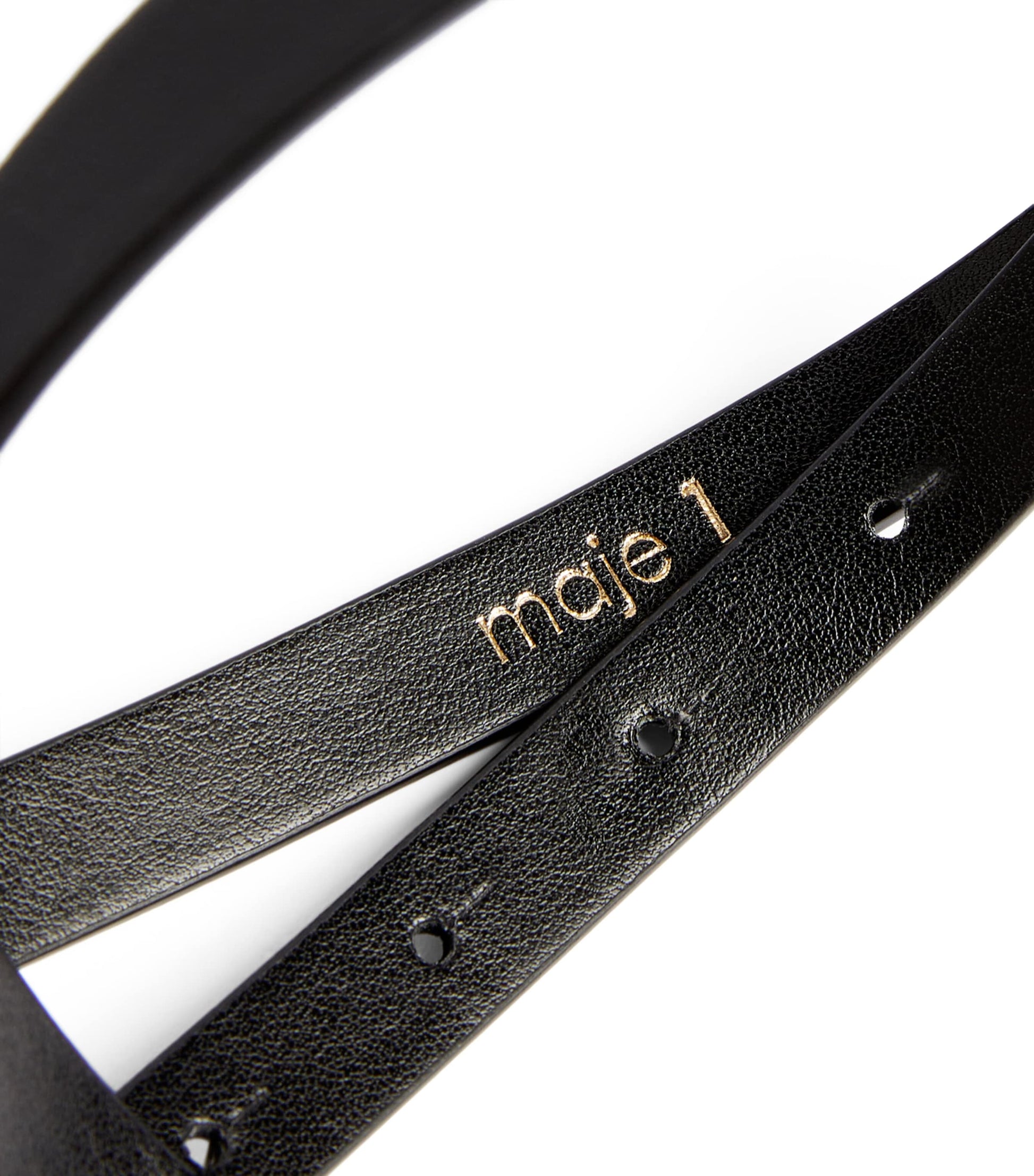 Maje Black Leather Logo Thin Belt