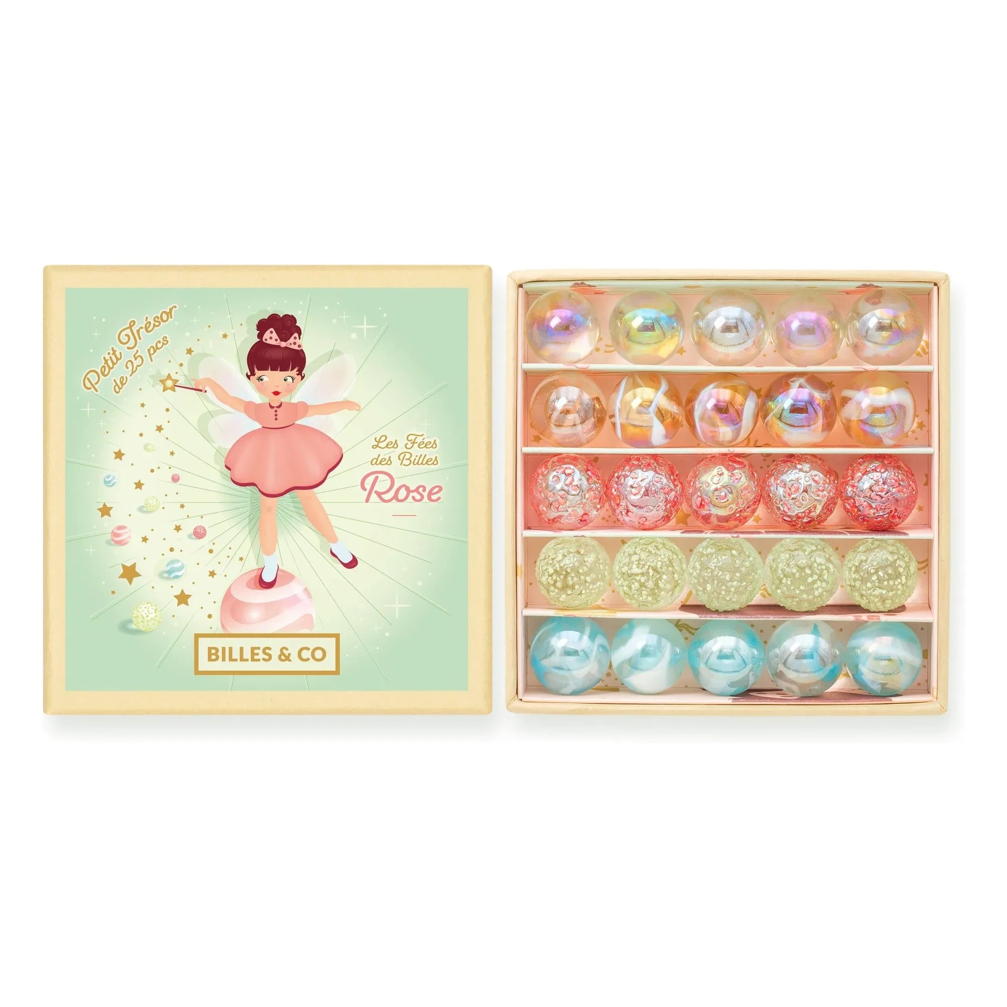Billes & Co - Box of 25 Fée Rose marbles