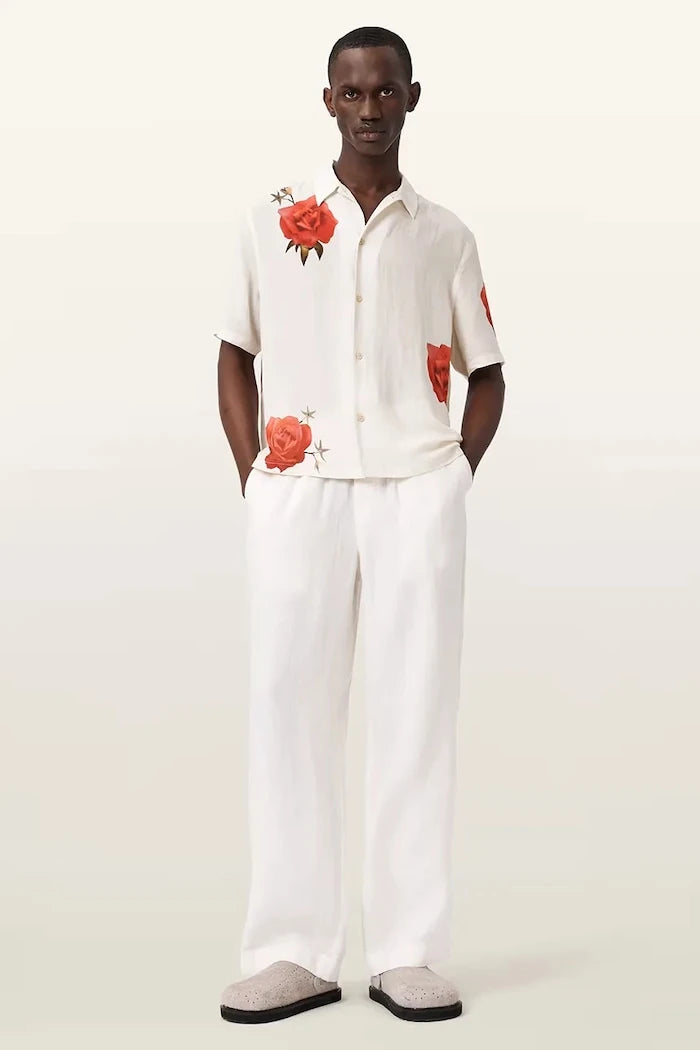 AllSaints риза мъжка с лен FLEUR