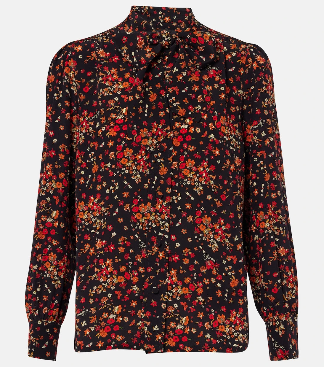 Gucci - Bow-detail floral silk blouse