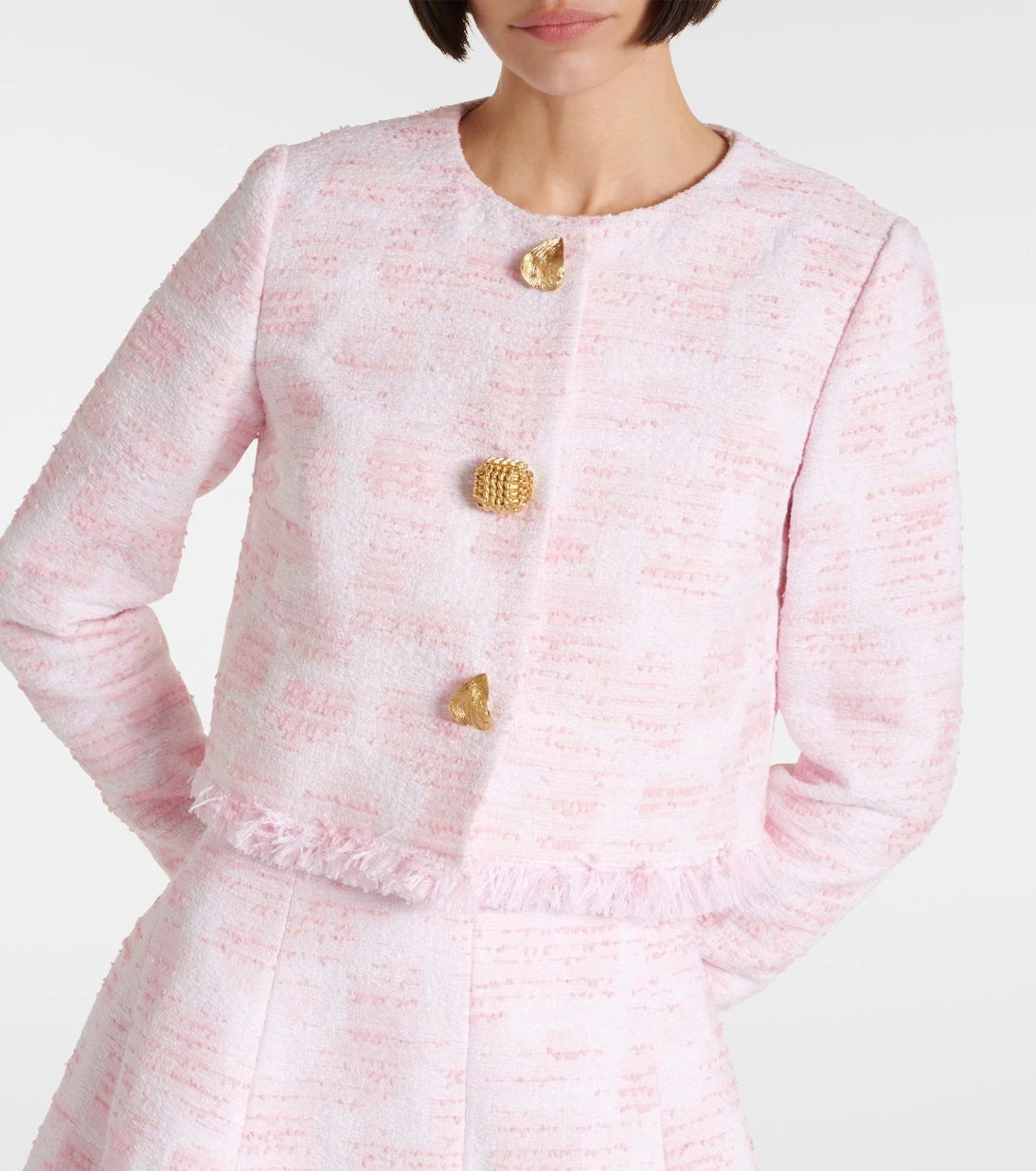 Oscar de la Renta - Fringed cropped tweed jacket